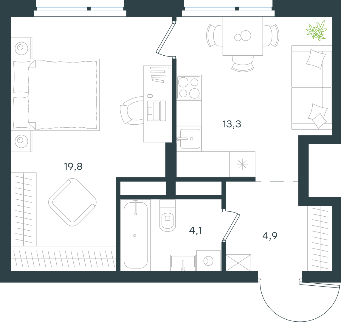 Официальная схема Левел Лесной, 42,1 м²