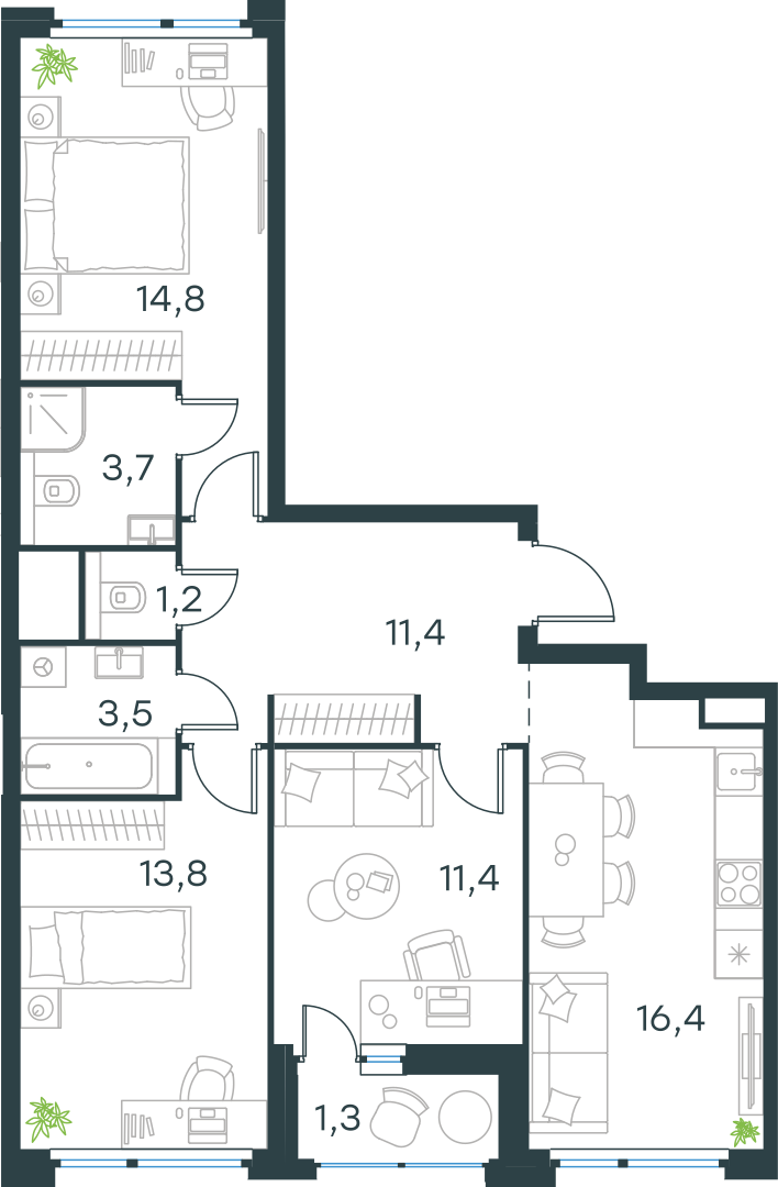 Официальная схема Левел Лесной, 77,5 м²