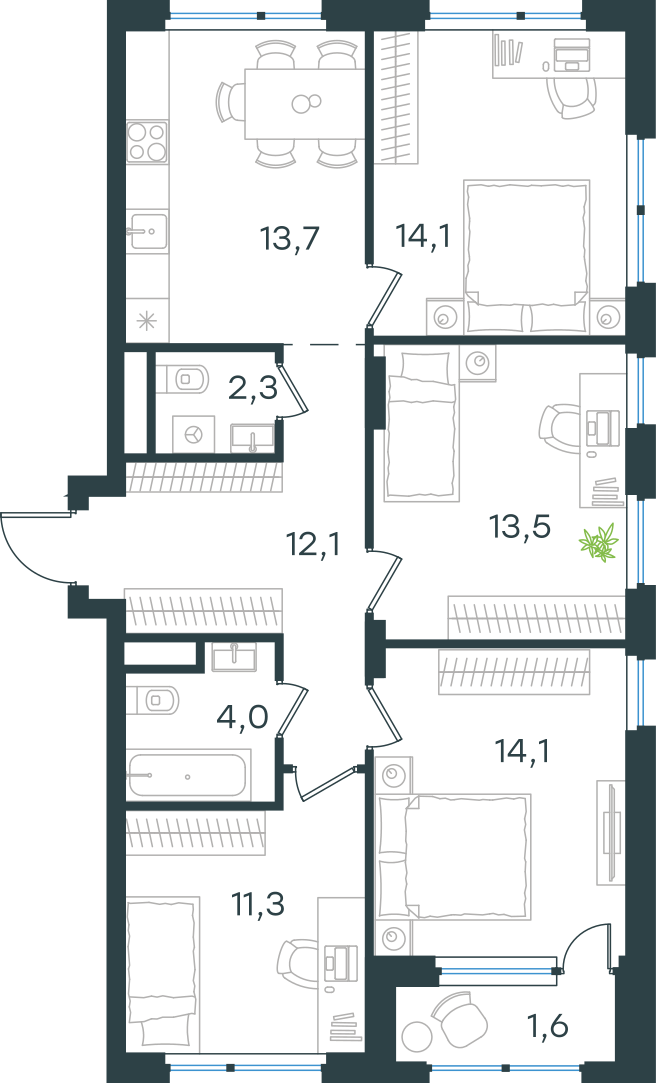 Официальная схема Левел Лесной, 86,7 м²