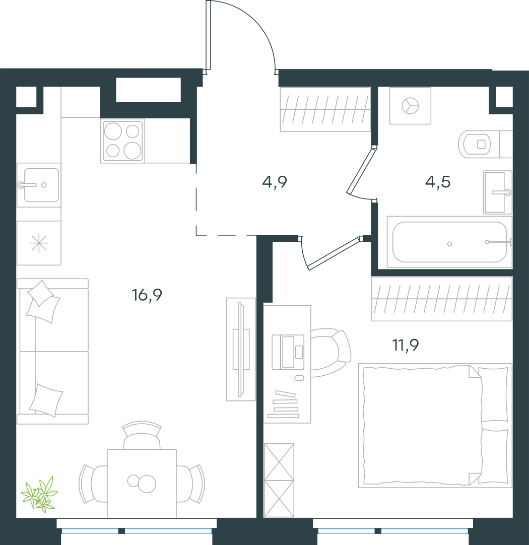 Официальная схема Левел Лесной, 38,2 м²