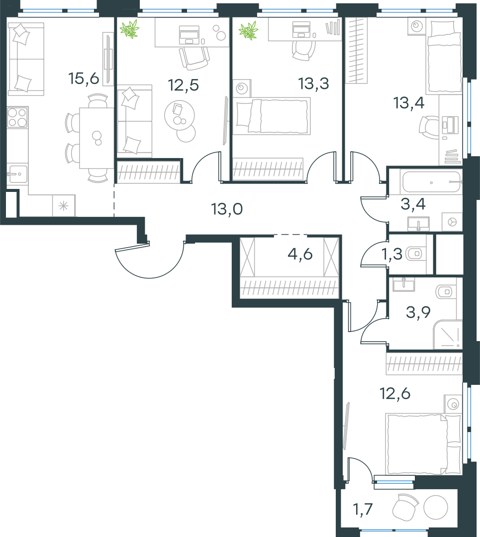 Официальная схема Левел Лесной, 95,3 м²