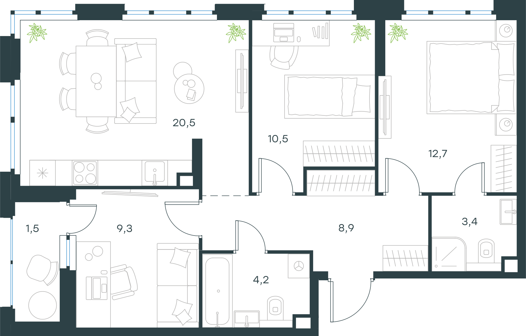 Официальная схема Левел Лесной, 71 м²