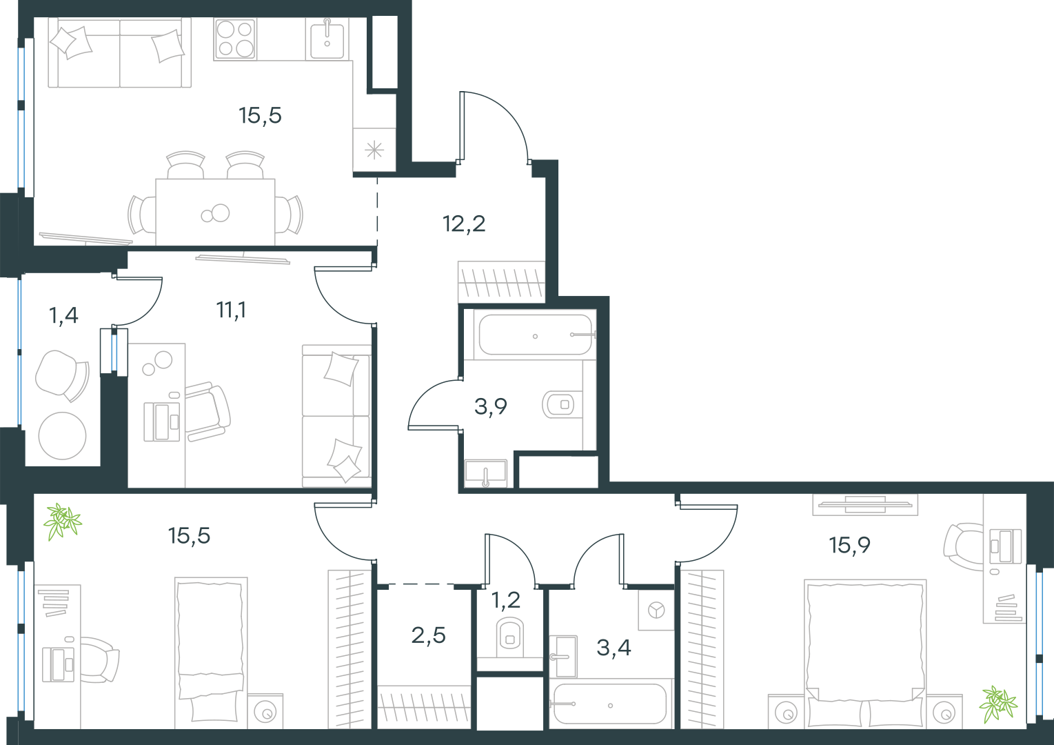 Официальная схема Левел Лесной, 82,4 м²