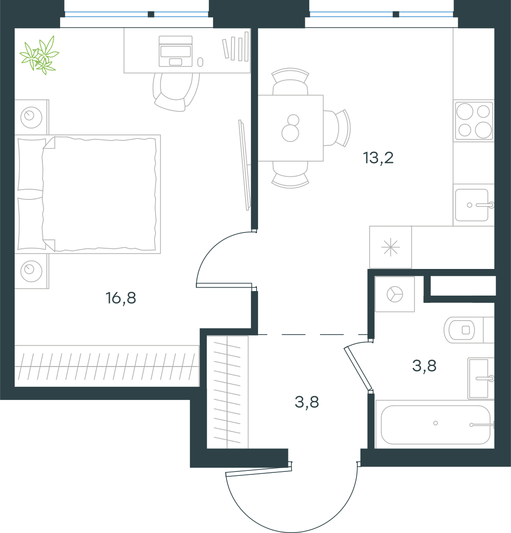 Официальная схема Левел Лесной, 37,6 м²