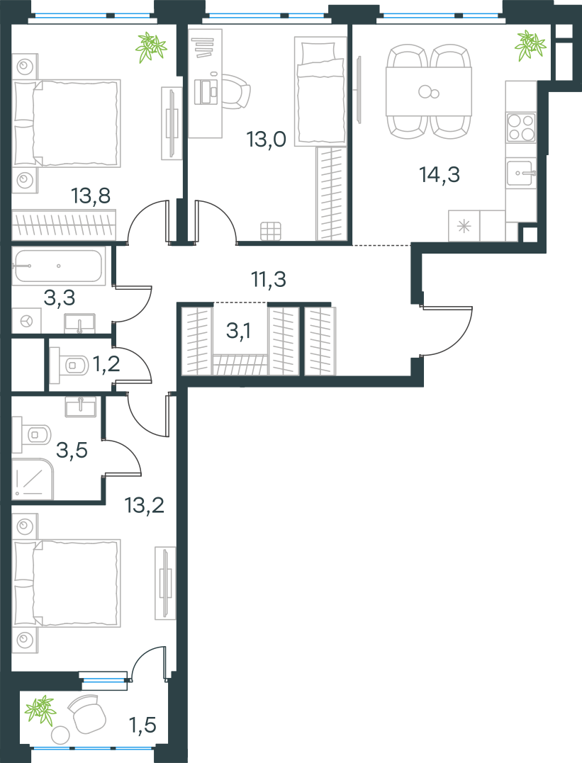 Официальная схема Левел Лесной, 78,2 м²