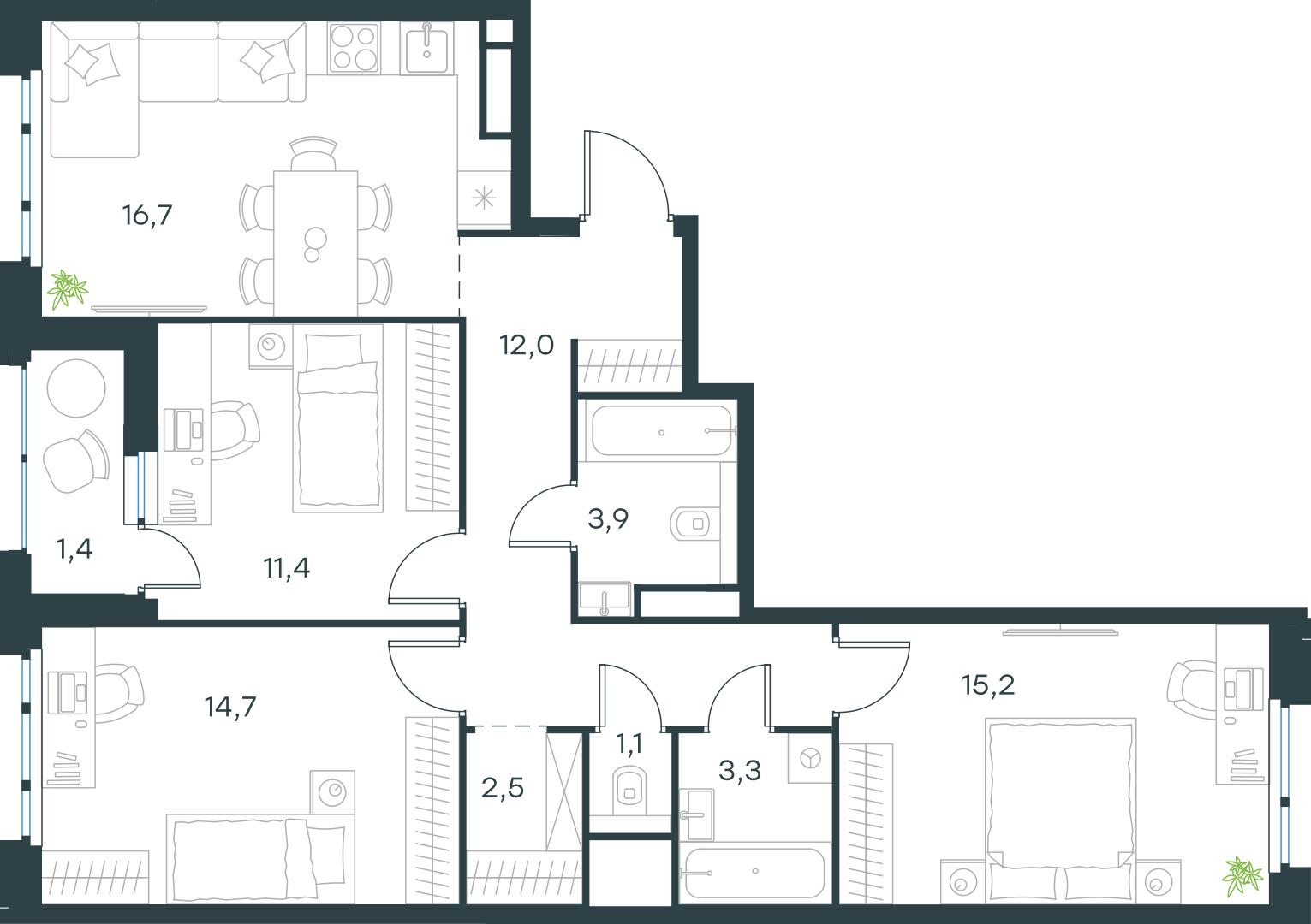 Официальная схема Левел Лесной, 82,3 м²