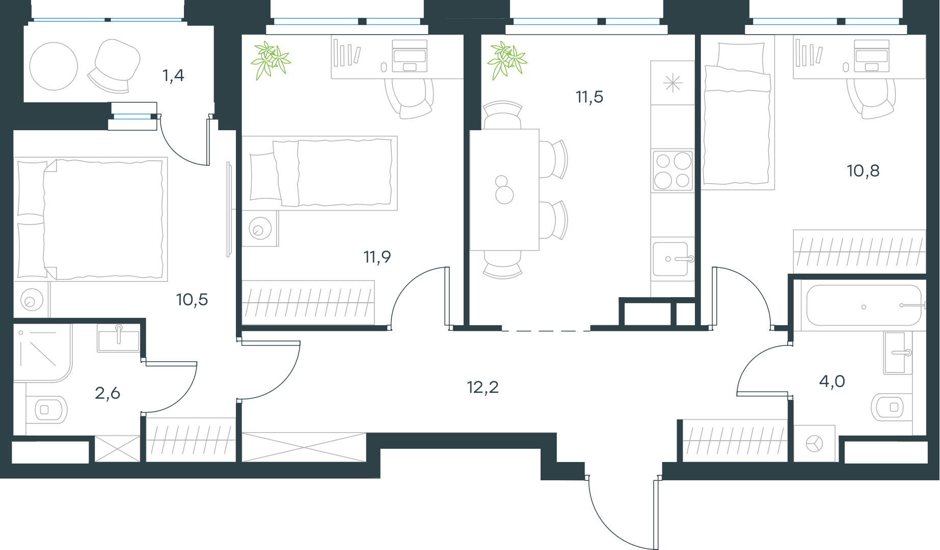 Официальная схема Левел Лесной, 64,9 м²