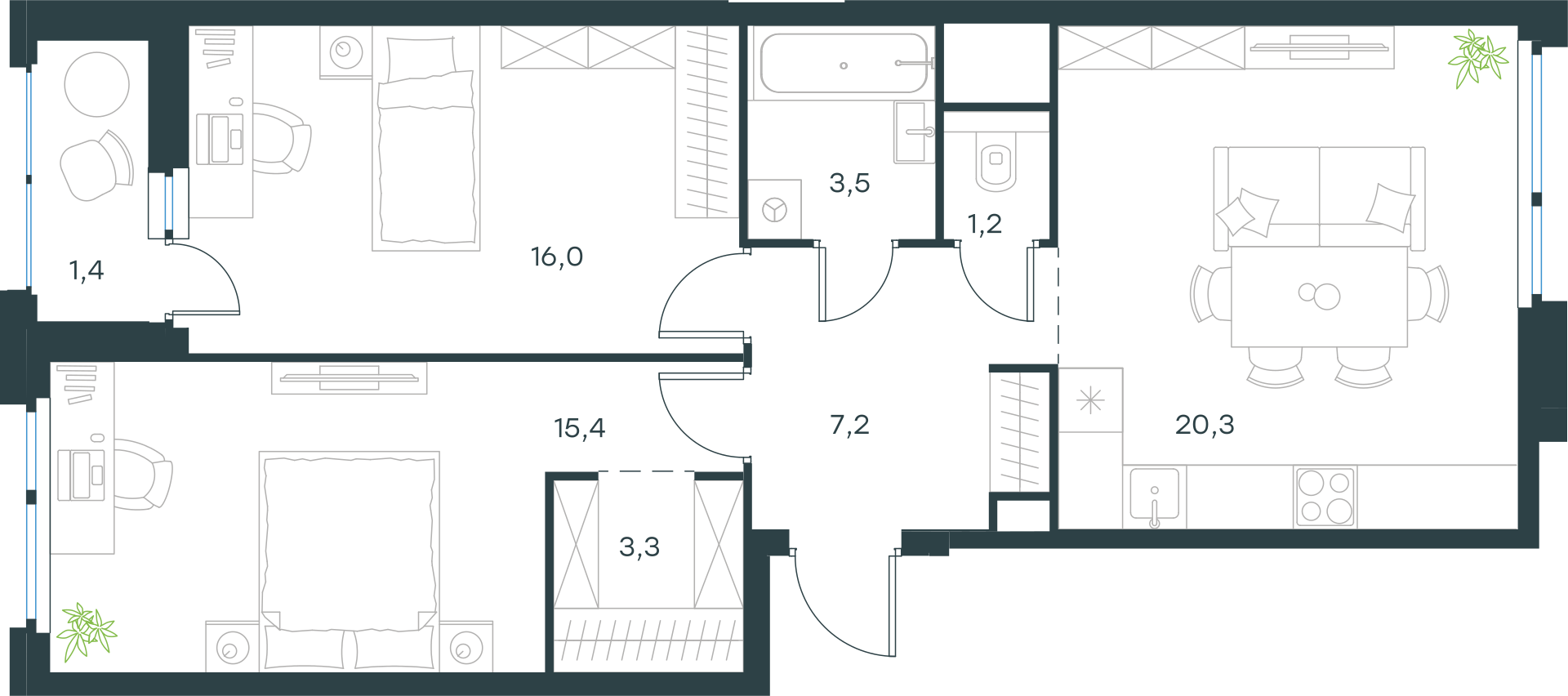 Официальная схема Левел Лесной, 68,3 м²