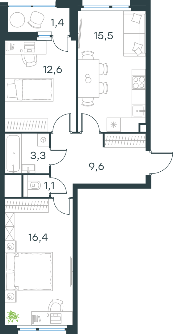Официальная схема Левел Лесной, 59,9 м²