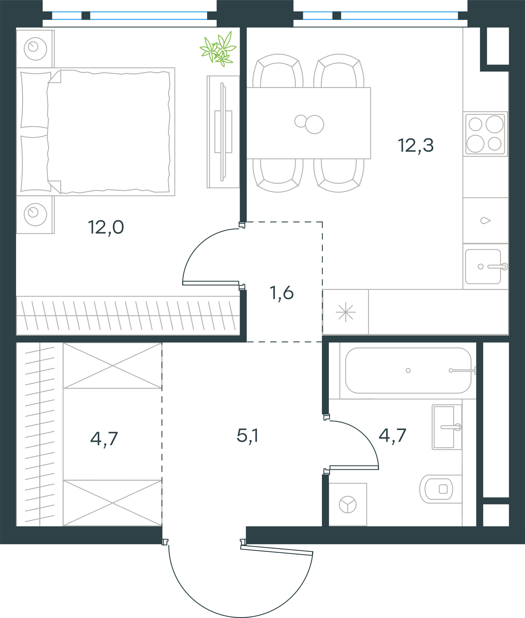 Официальная планировка Левел Нижегородская, 40,4 м²