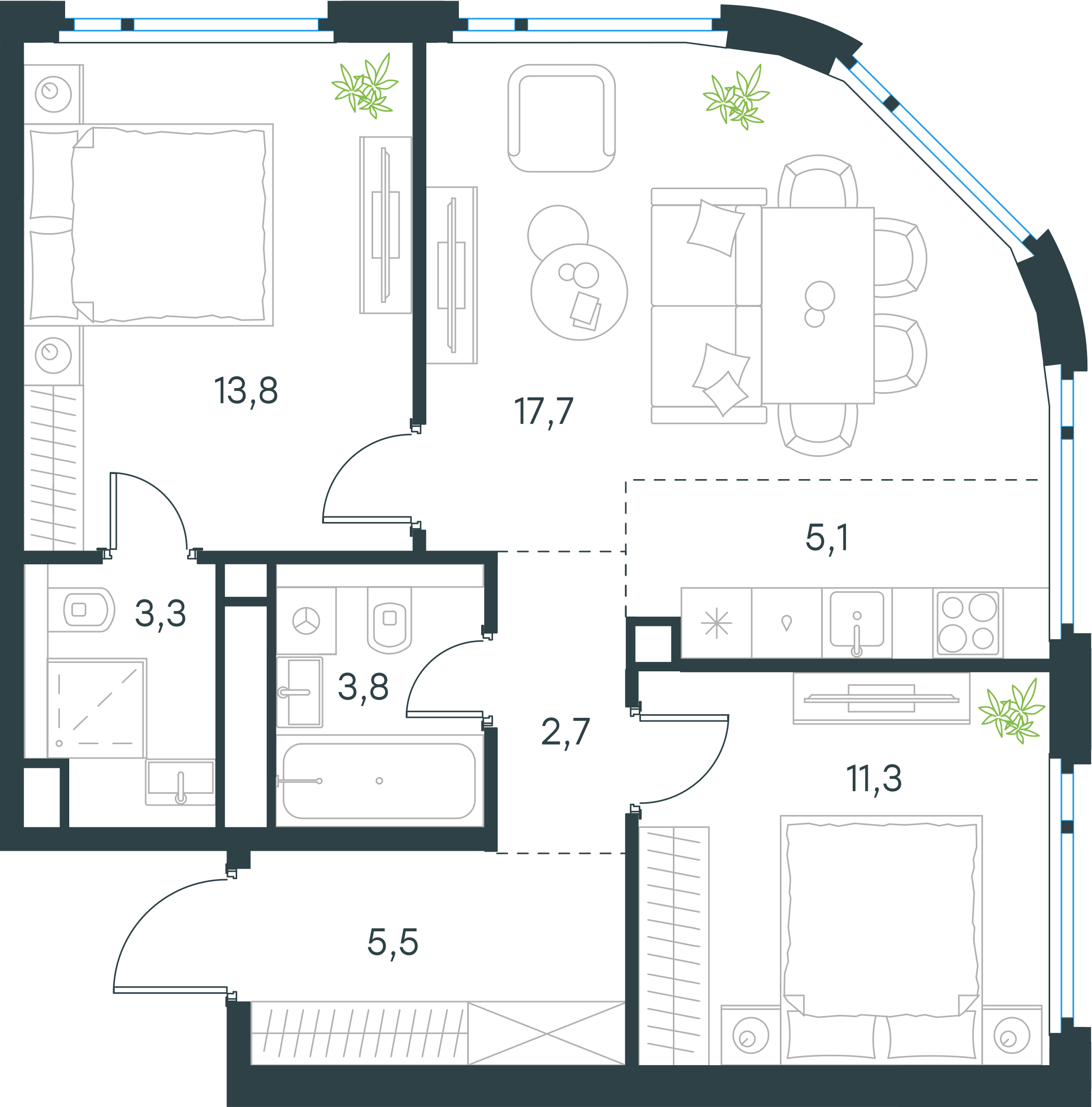 Официальная планировка Левел Нижегородская, 63,2 м²