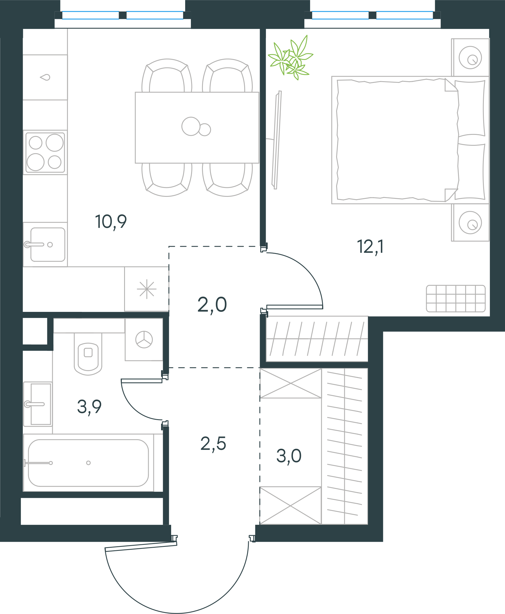 Официальная планировка Левел Нижегородская, 34,4 м²