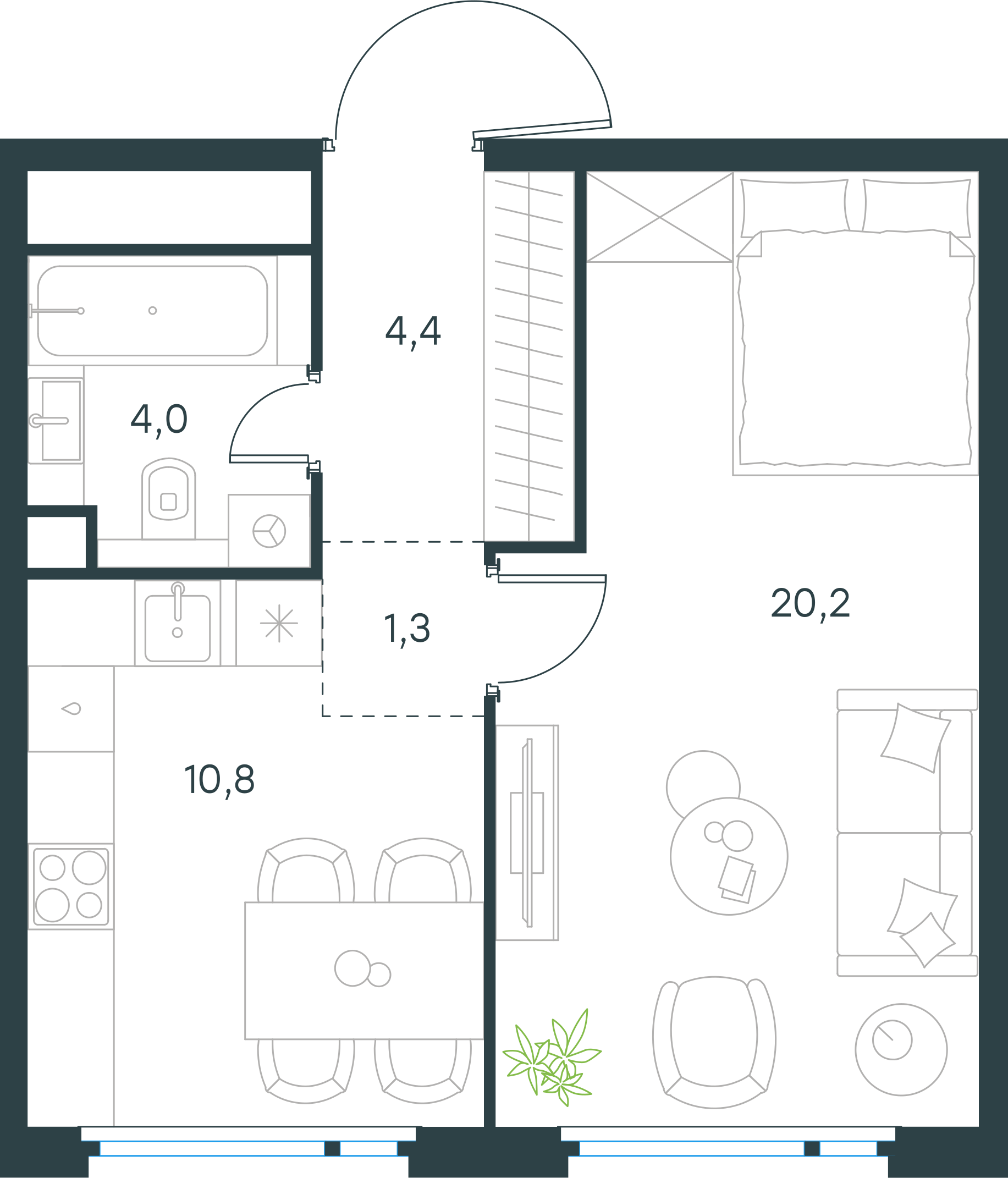 Официальная планировка Левел Нижегородская, 40,7 м²