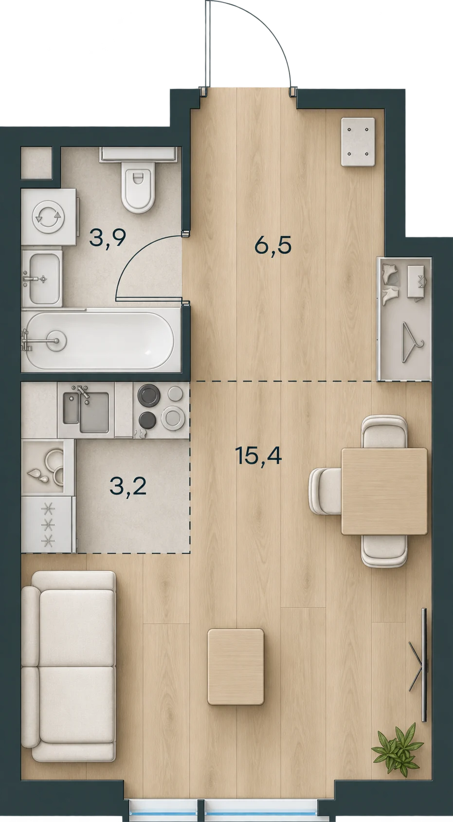 Планировка Level Павелецкая Сити, 29,0 м² — 3D AI-иллюстрация