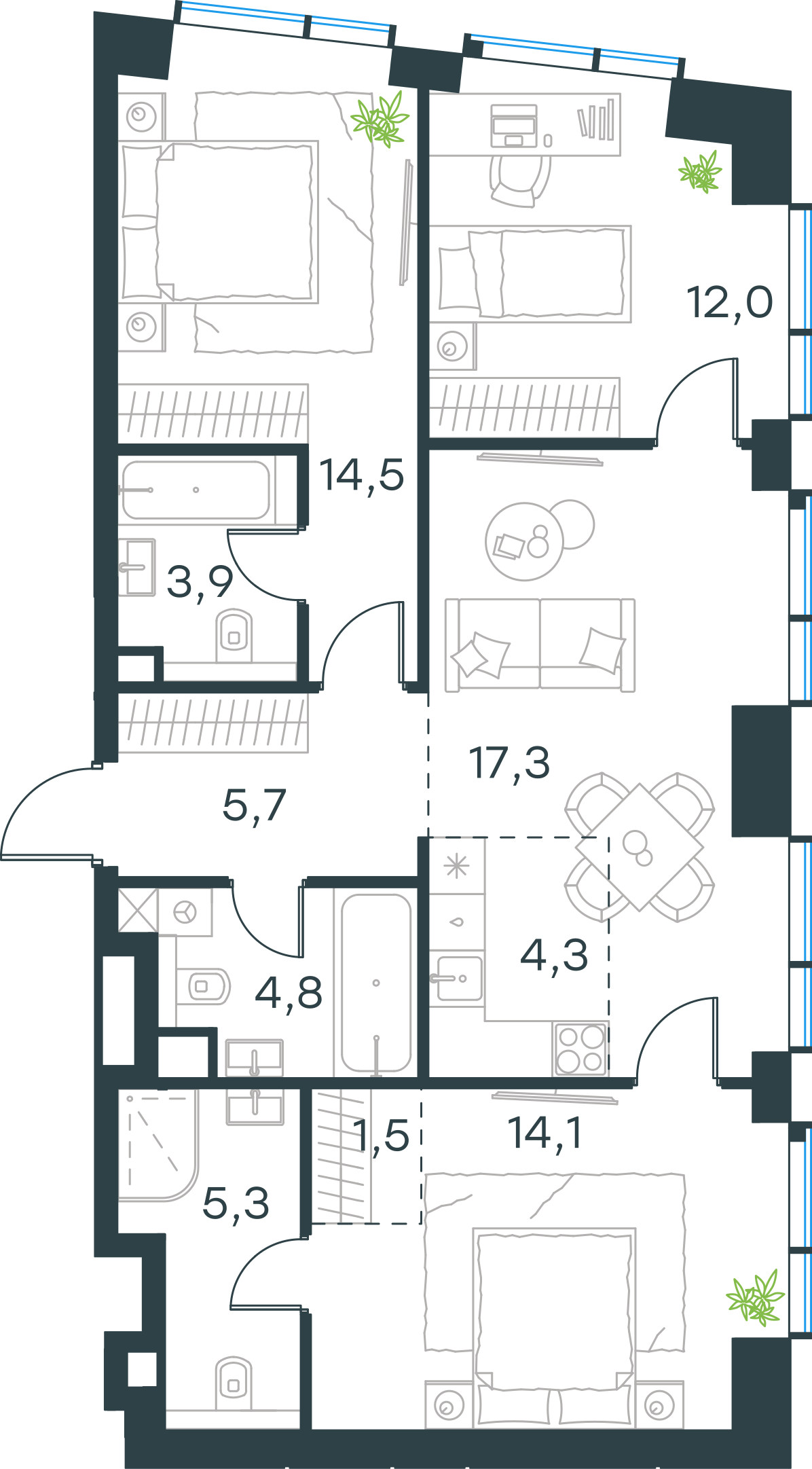 Официальная планировка 2D Level Павелецкая Сити, 83,4 м²