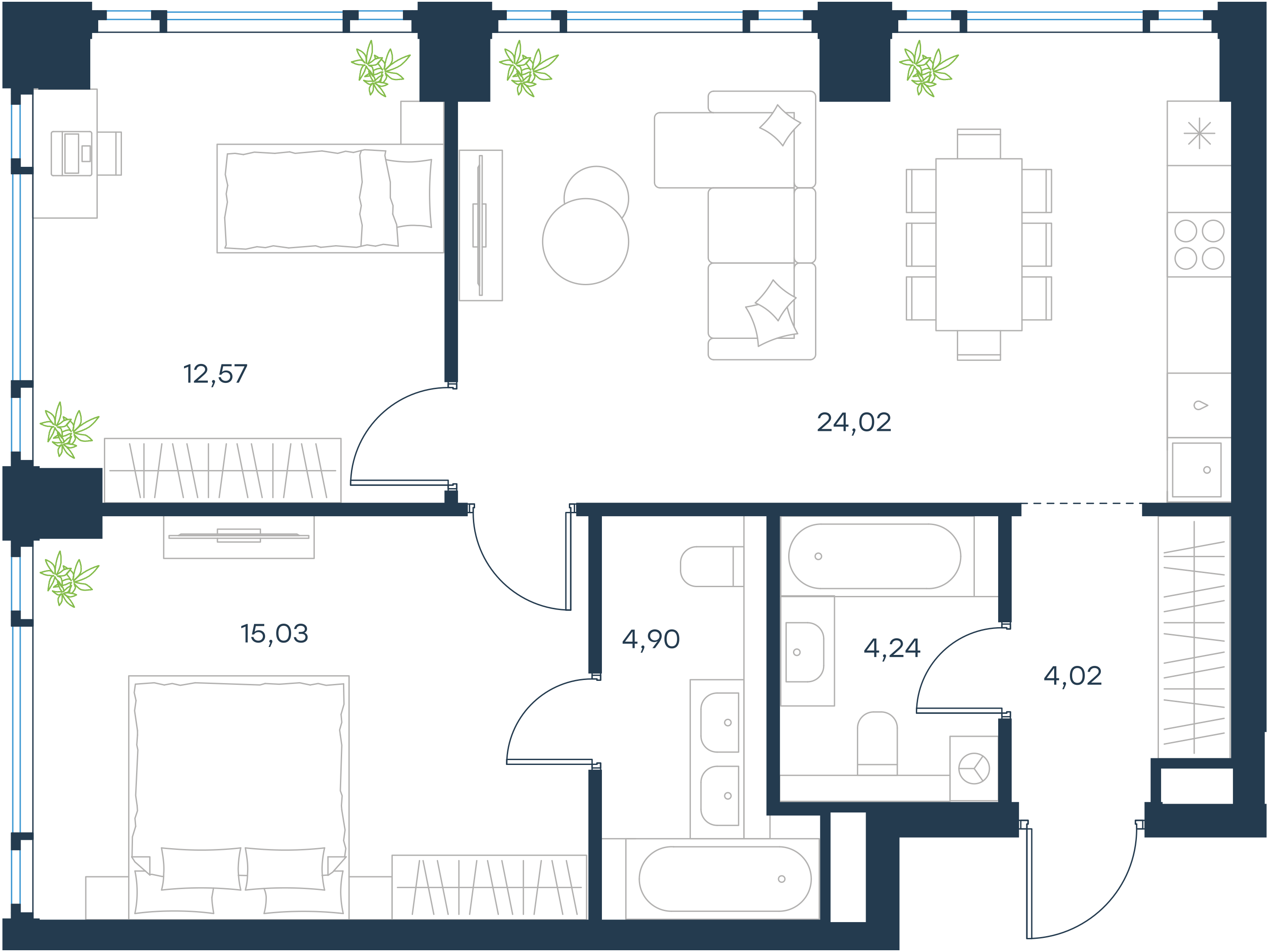 Официальная планировка 2D Level Павелецкая Сити, 64,78 м²