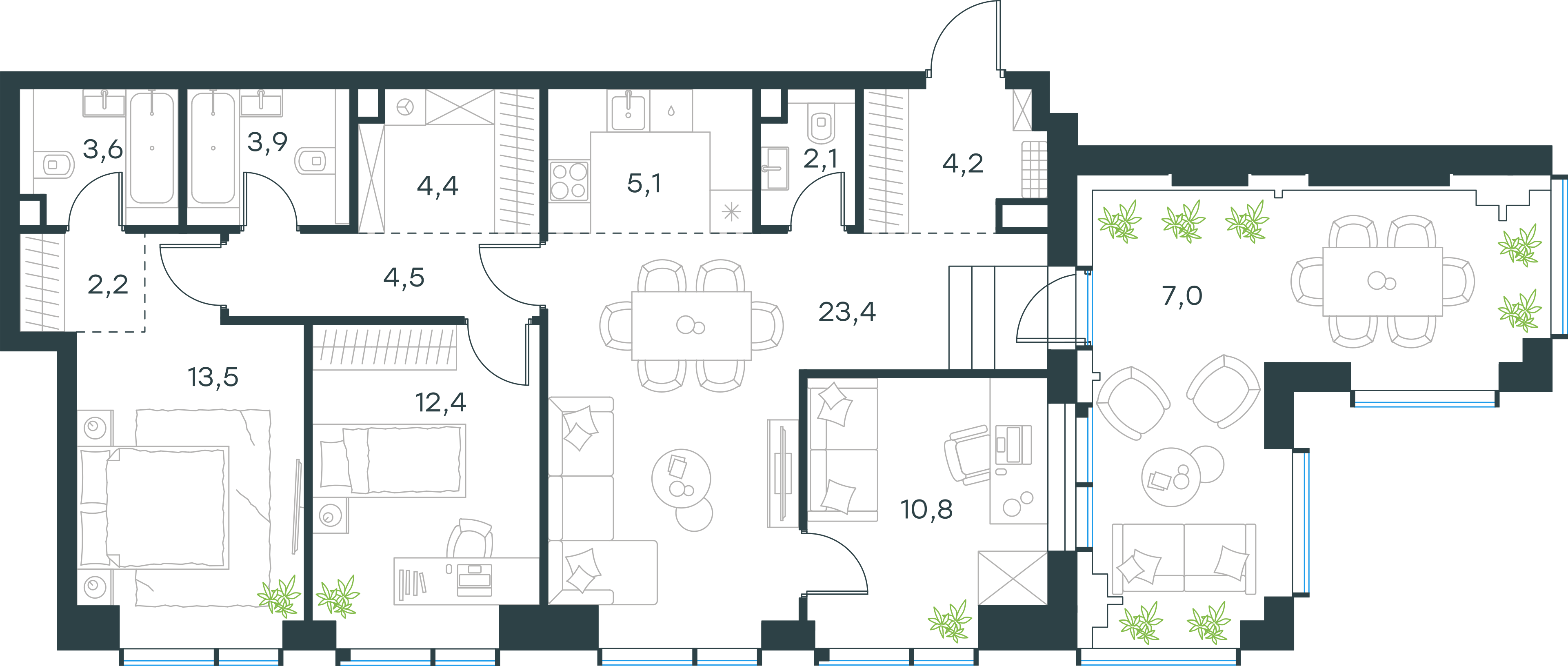 Официальная планировка 2D Level Павелецкая Сити, 97,1 м²