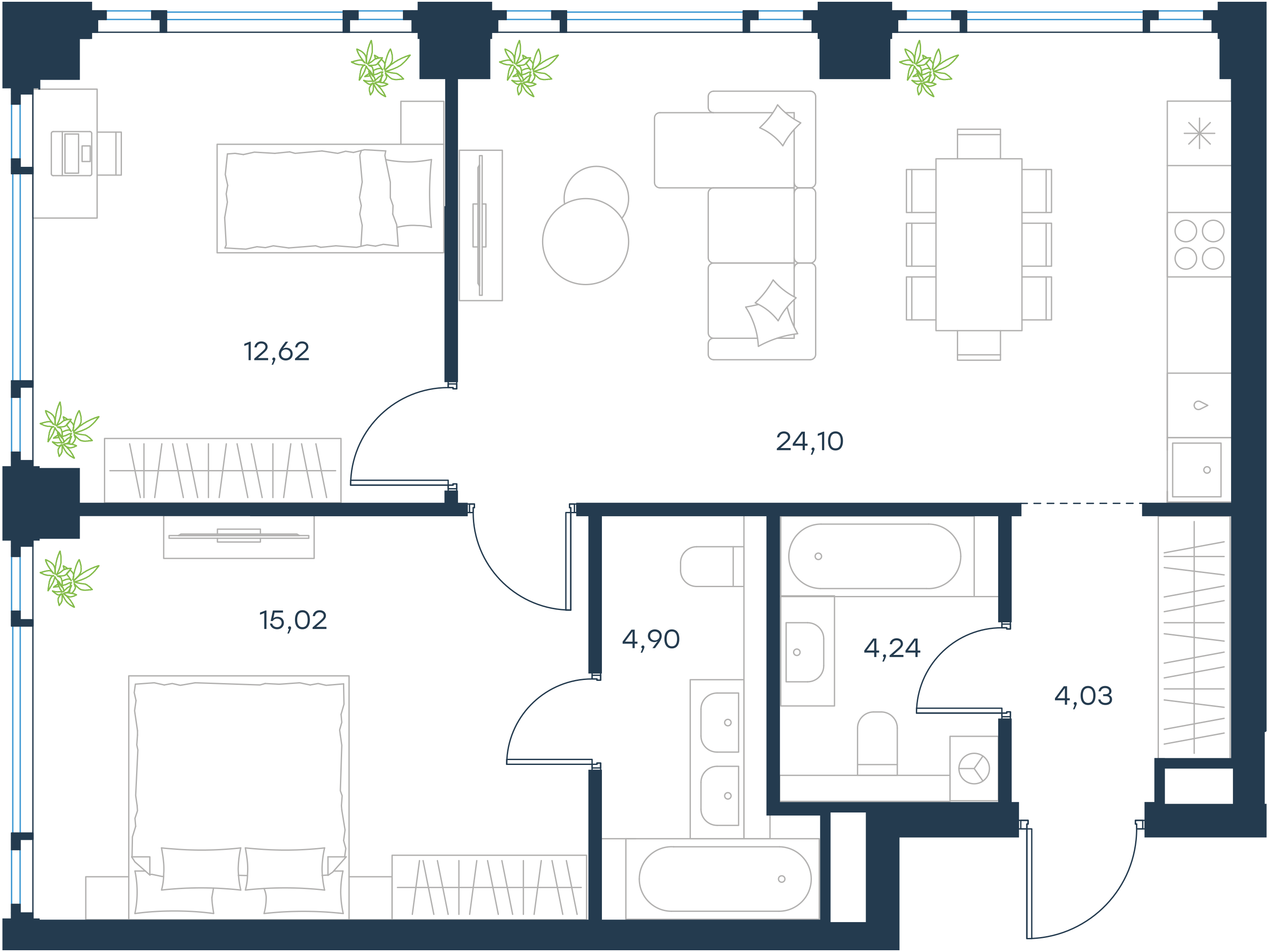 Официальная планировка 2D Level Павелецкая Сити, 64,94 м²