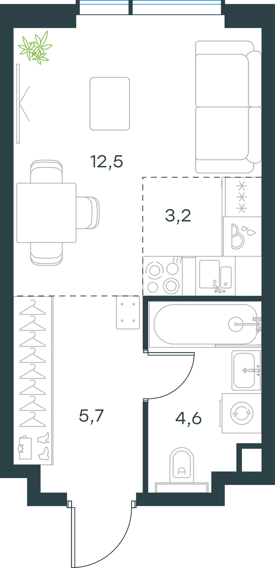 Официальная планировка 2D Level Павелецкая Сити, 26,0 м²
