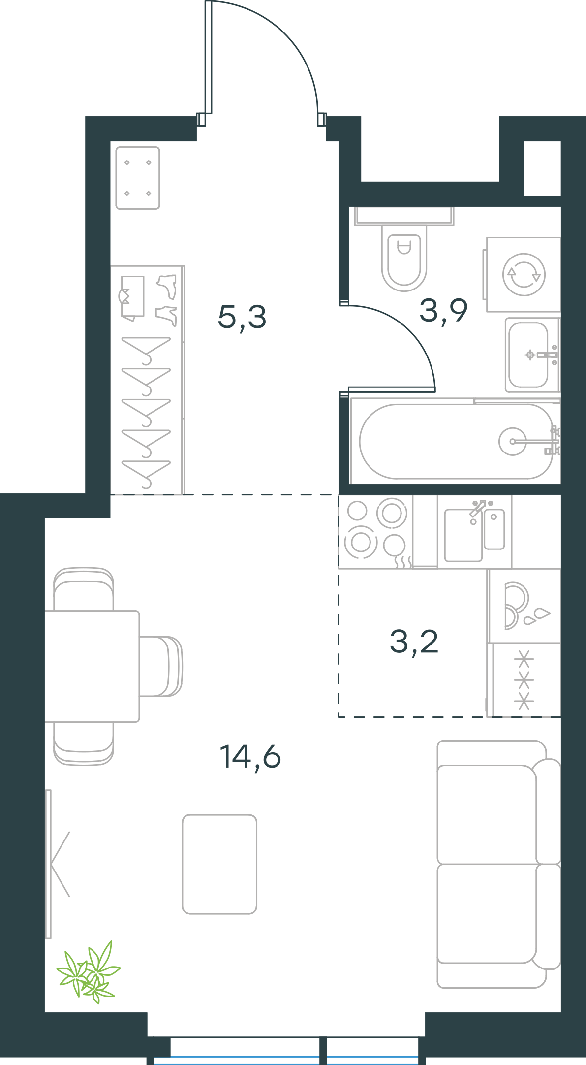 Официальная планировка 2D Level Павелецкая Сити, 27,0 м²