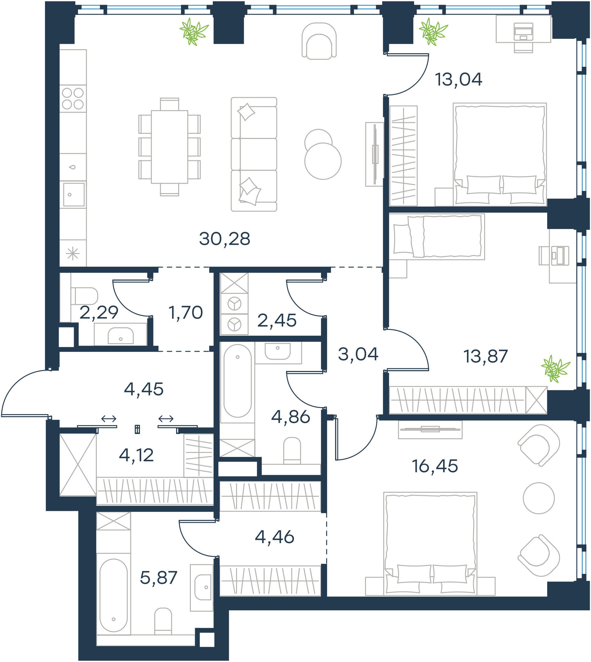 Официальная планировка 2D Level Павелецкая Сити, 106,88 м²