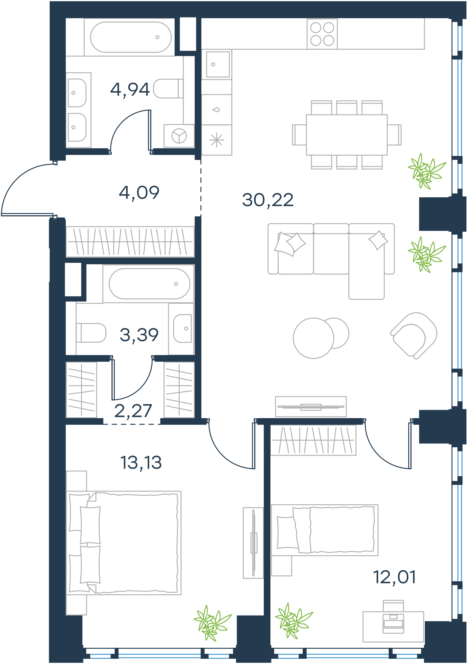 Официальная планировка 2D Level Павелецкая Сити, 70,05 м²