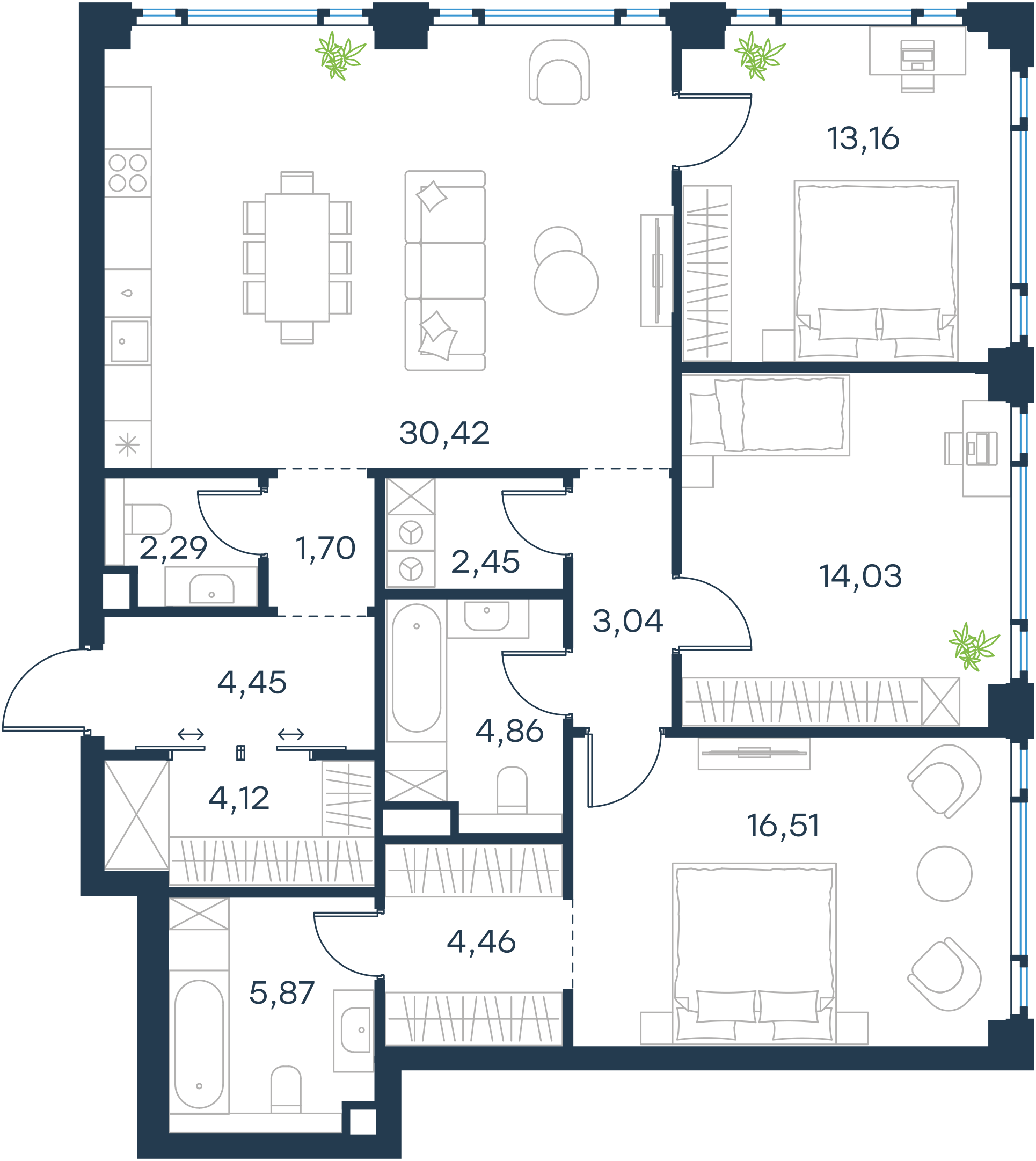 Официальная планировка 2D Level Павелецкая Сити, 107,36 м²