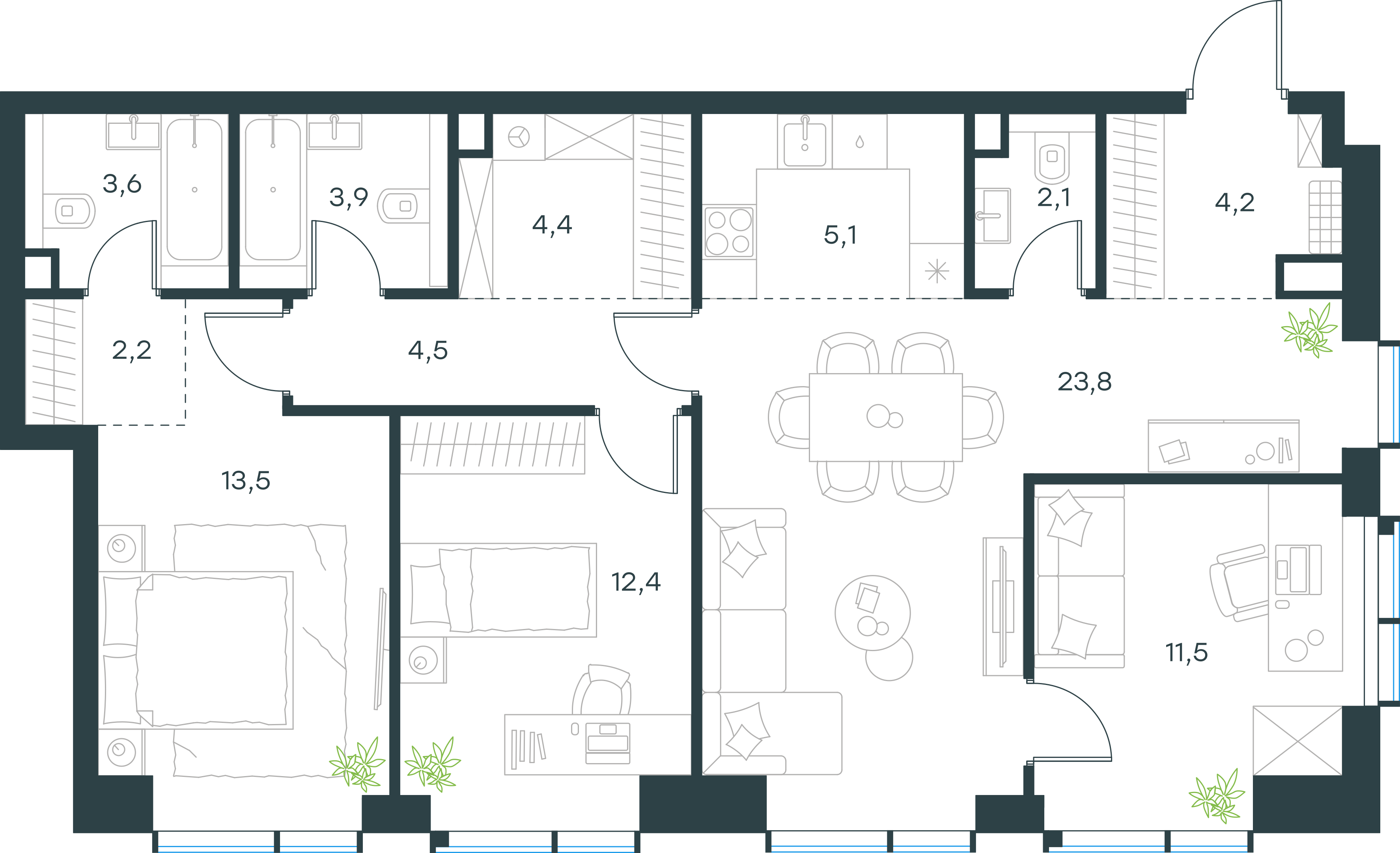 Официальная планировка 2D Level Павелецкая Сити, 91,2 м²