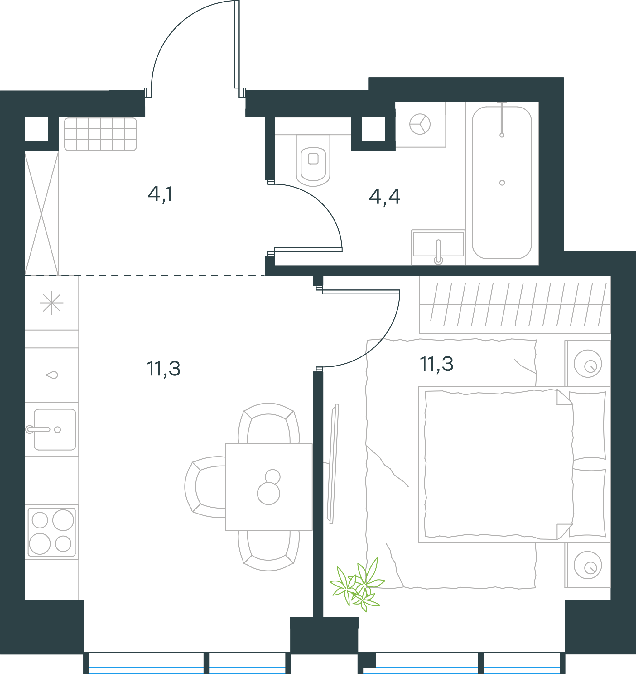 Официальная планировка 2D Level Павелецкая Сити, 31,1 м²
