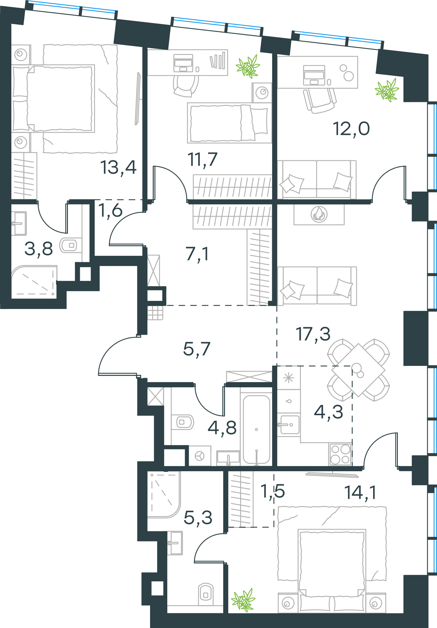 Официальная планировка 2D Level Павелецкая Сити, 102,6 м²