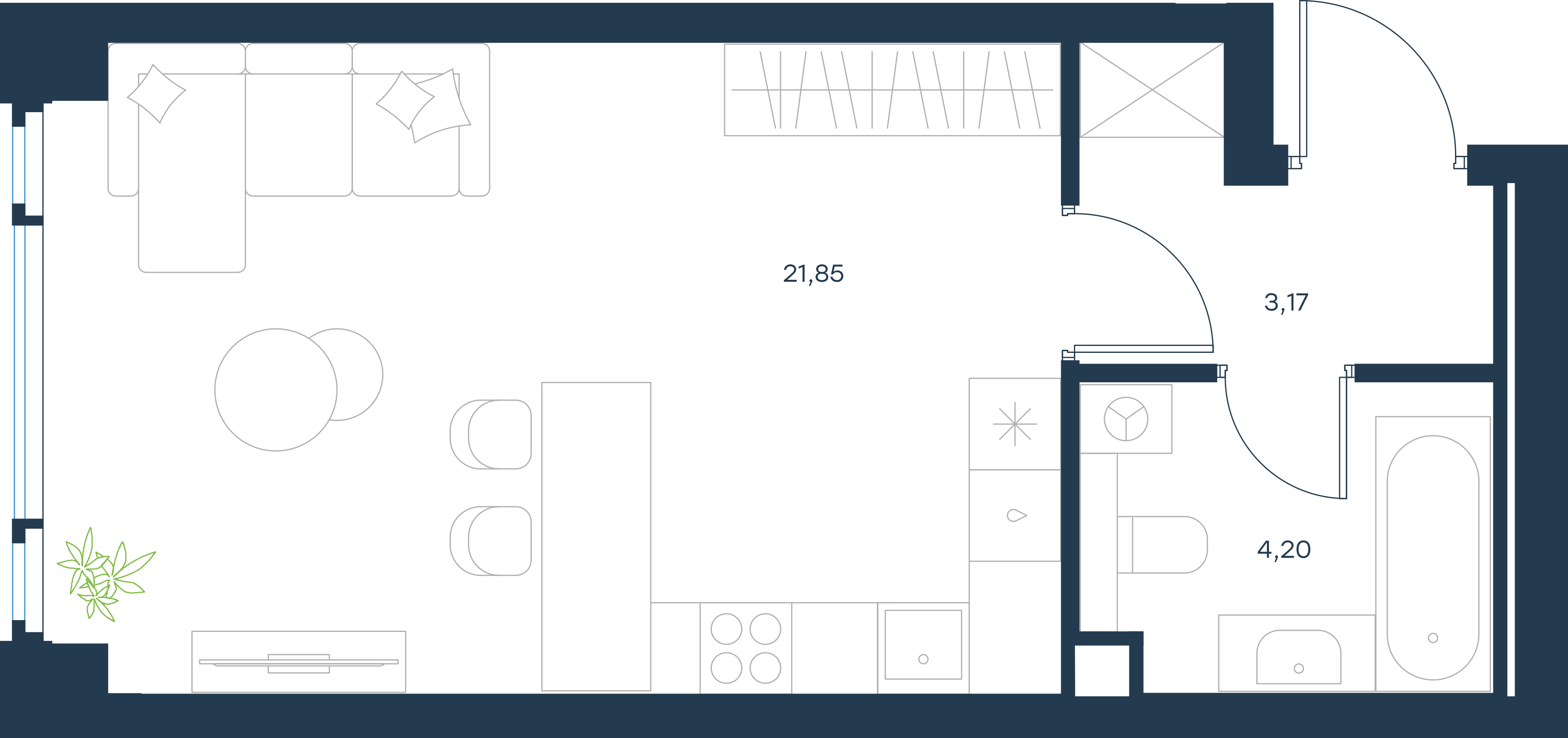 Официальная планировка 2D Level Павелецкая Сити, 29,22 м²