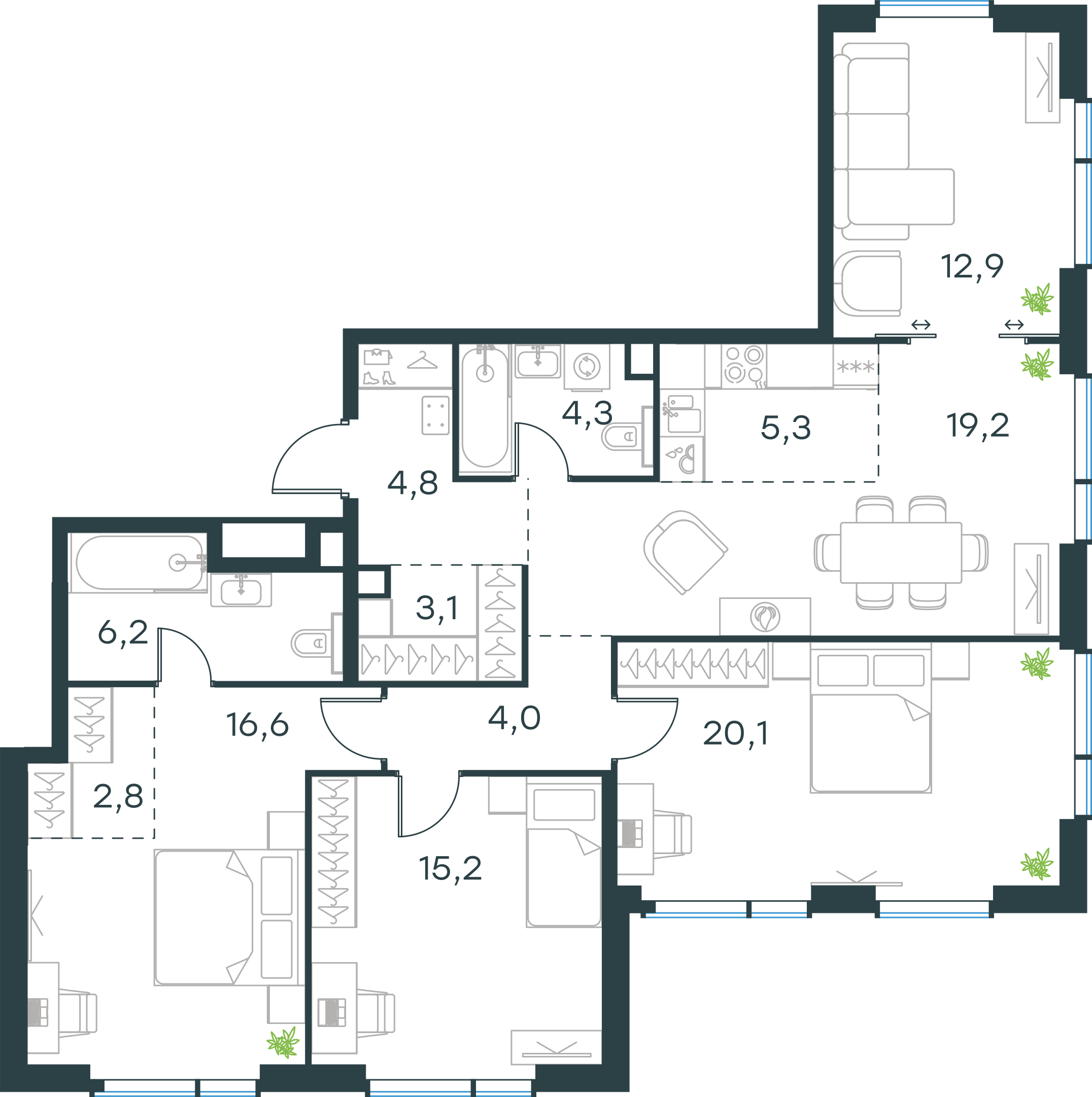 Официальная планировка 2D Level Павелецкая Сити, 114,5 м²