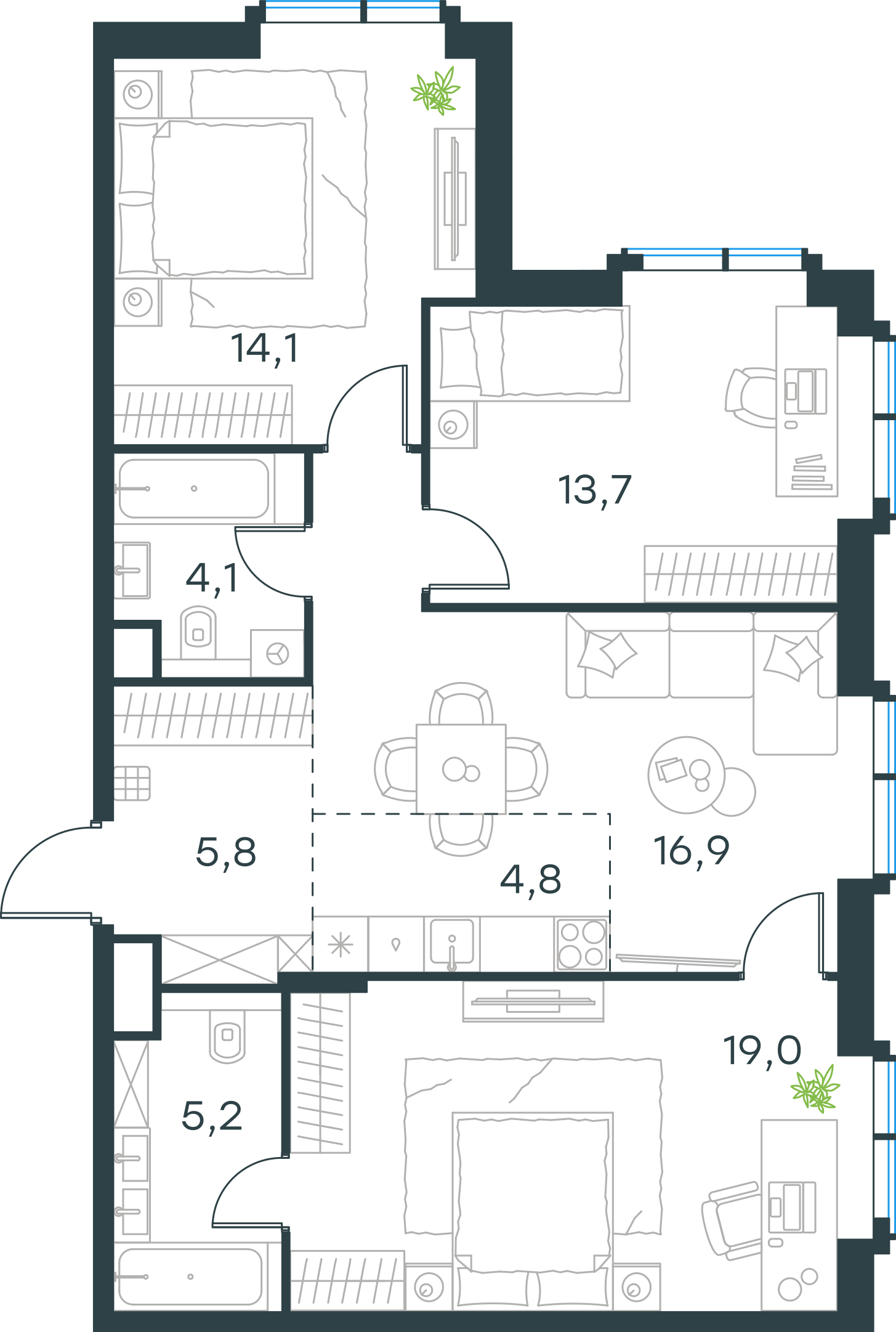 Официальная планировка 2D Level Павелецкая Сити, 83,6 м²