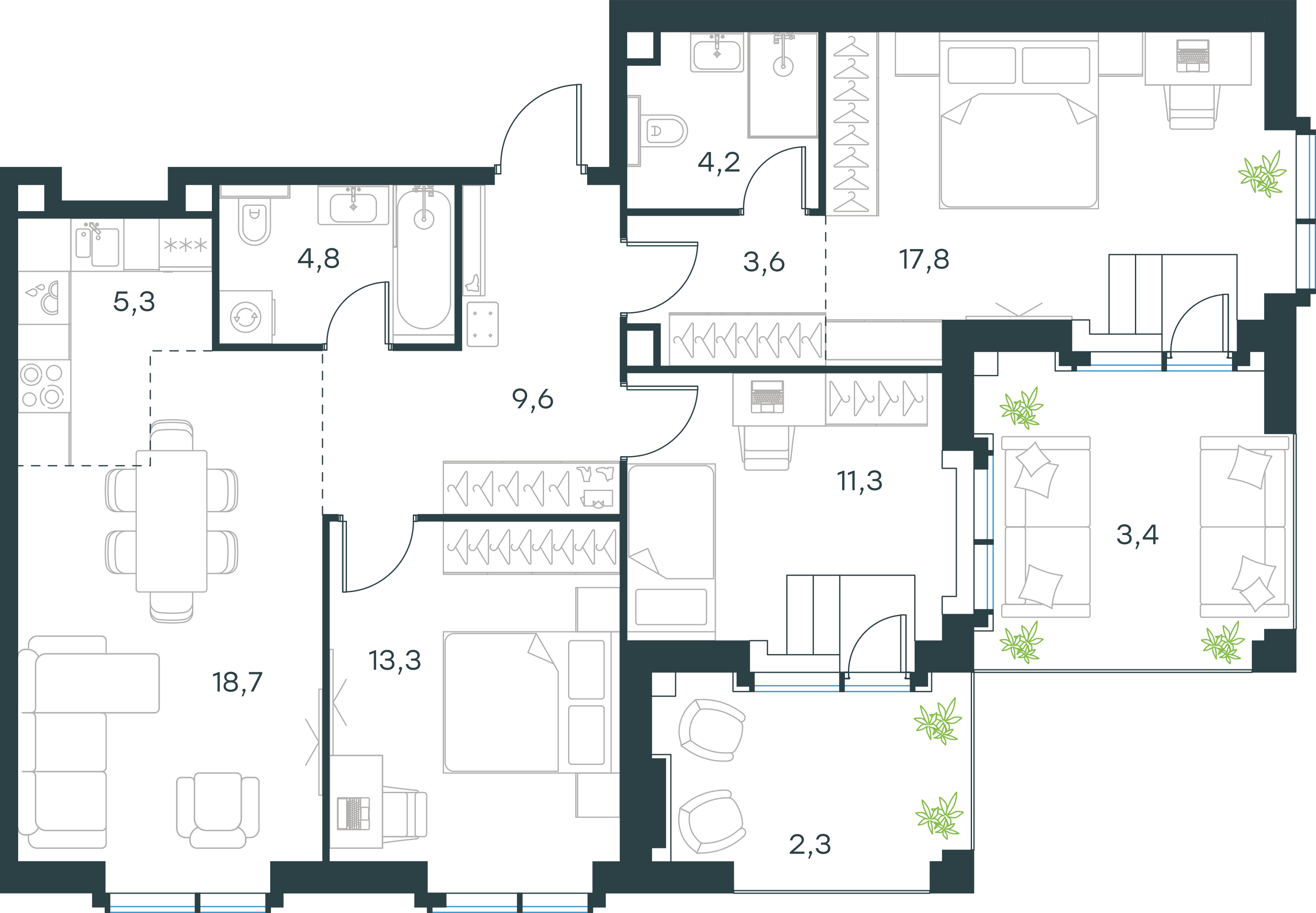 Официальная планировка 2D Level Павелецкая Сити, 94,3 м²