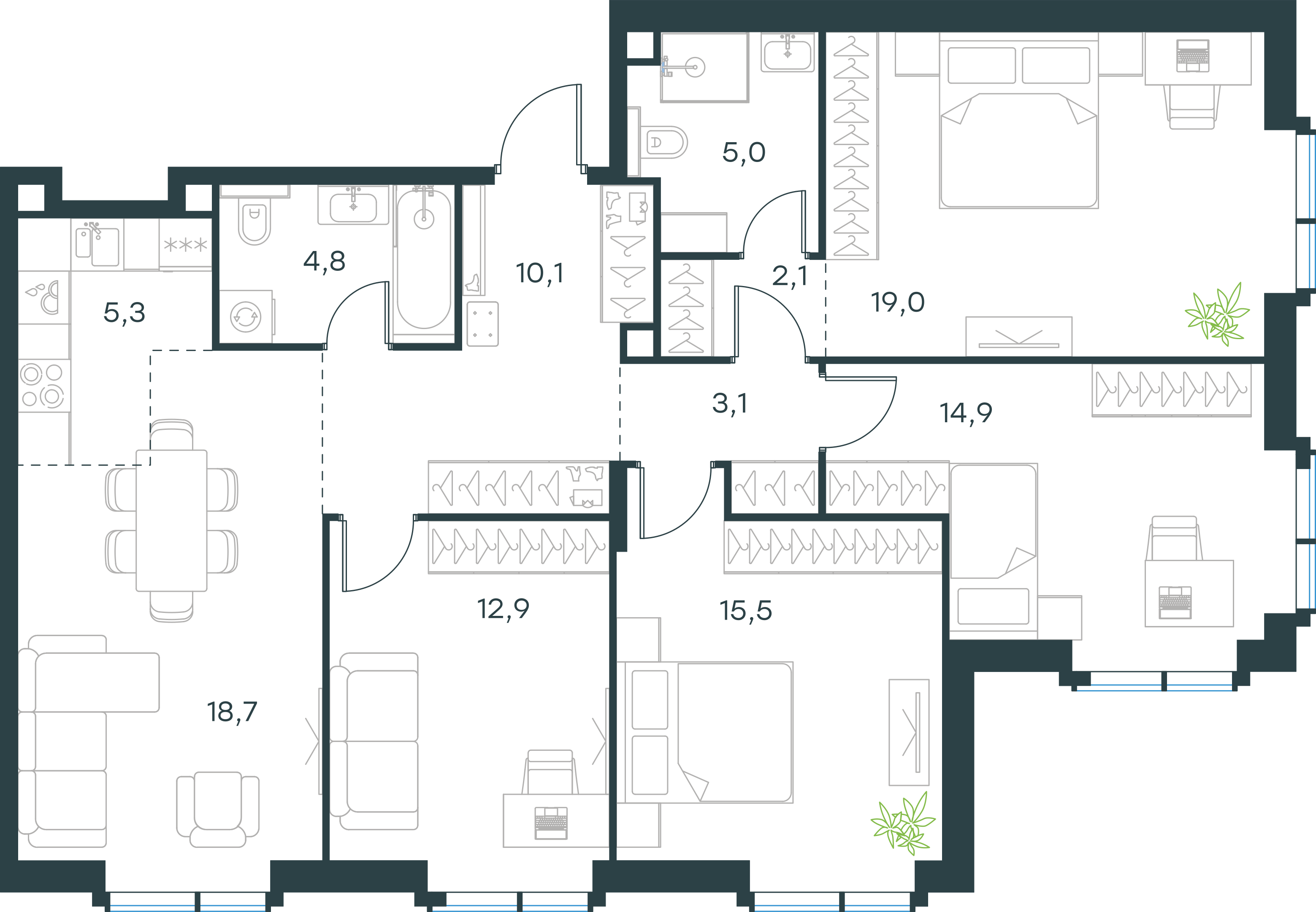 Официальная планировка 2D Level Павелецкая Сити, 111,4 м²