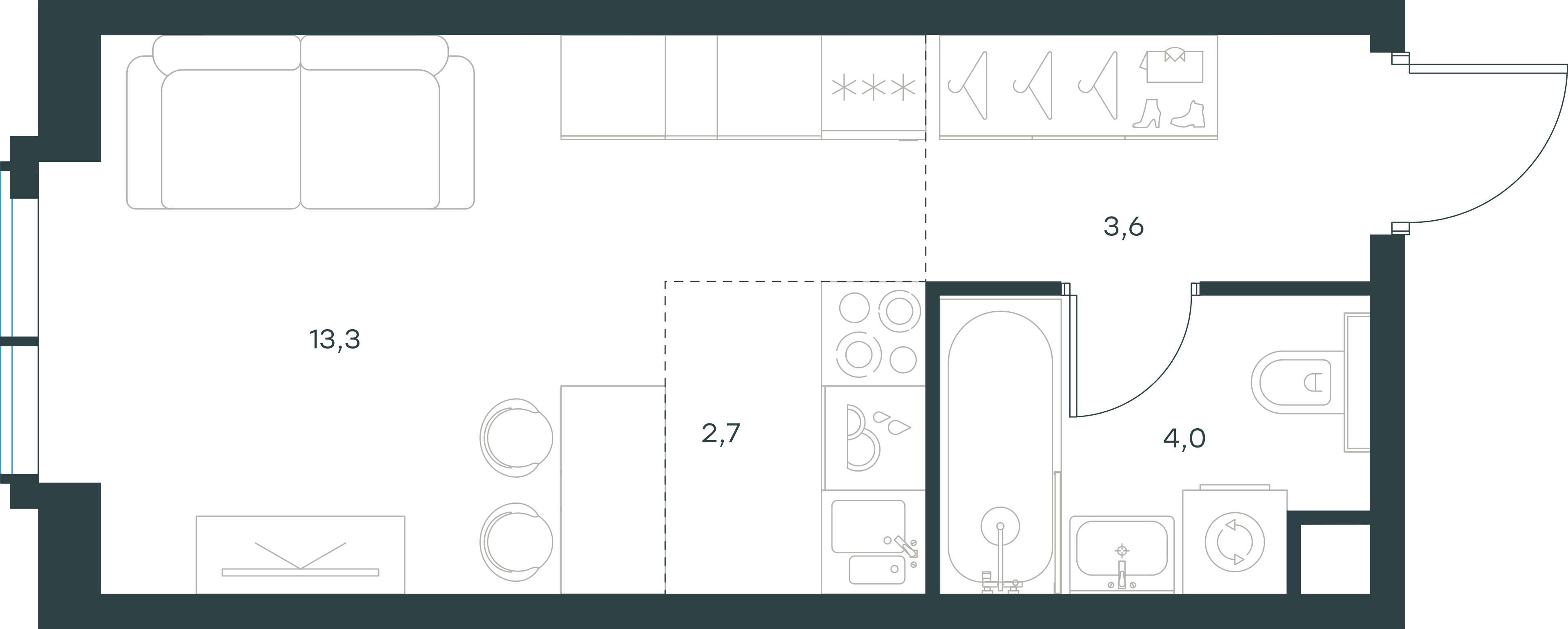 Официальная планировка 2D Level Павелецкая Сити, 23,6 м²