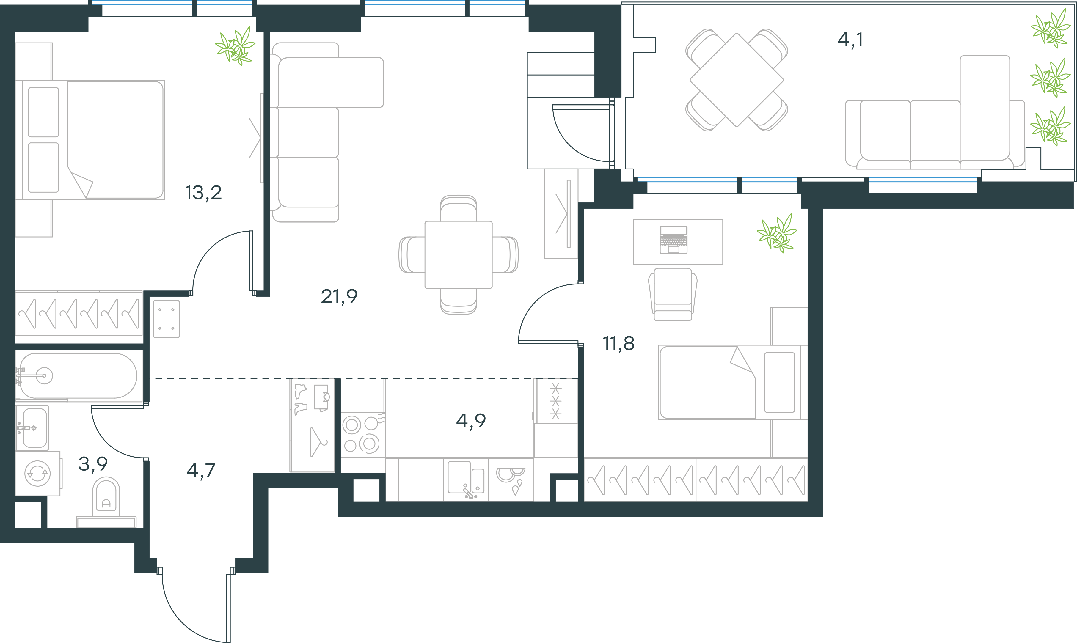 Официальная планировка 2D Level Павелецкая Сити, 64,5 м²
