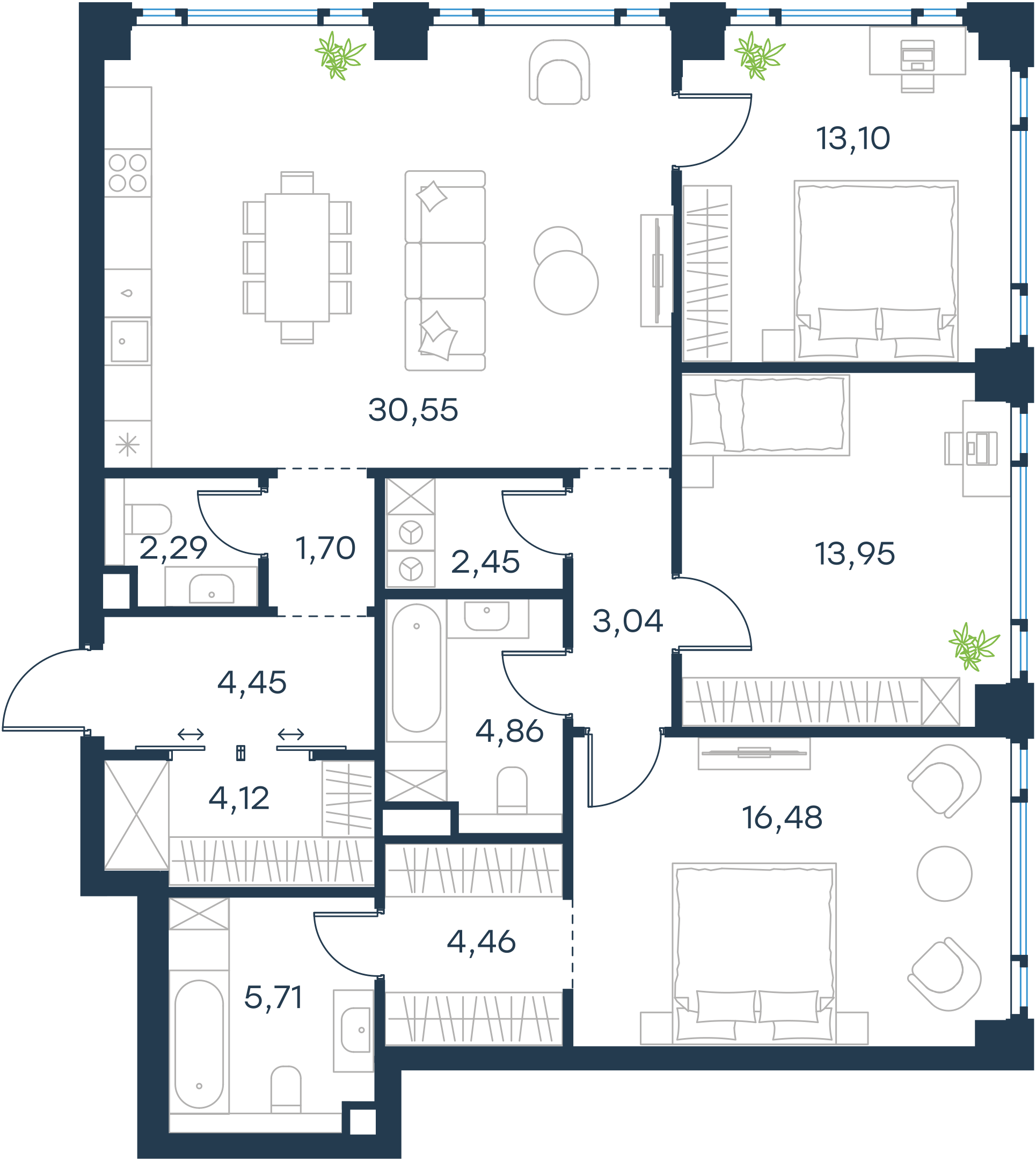 Официальная планировка 2D Level Павелецкая Сити, 107,16 м²