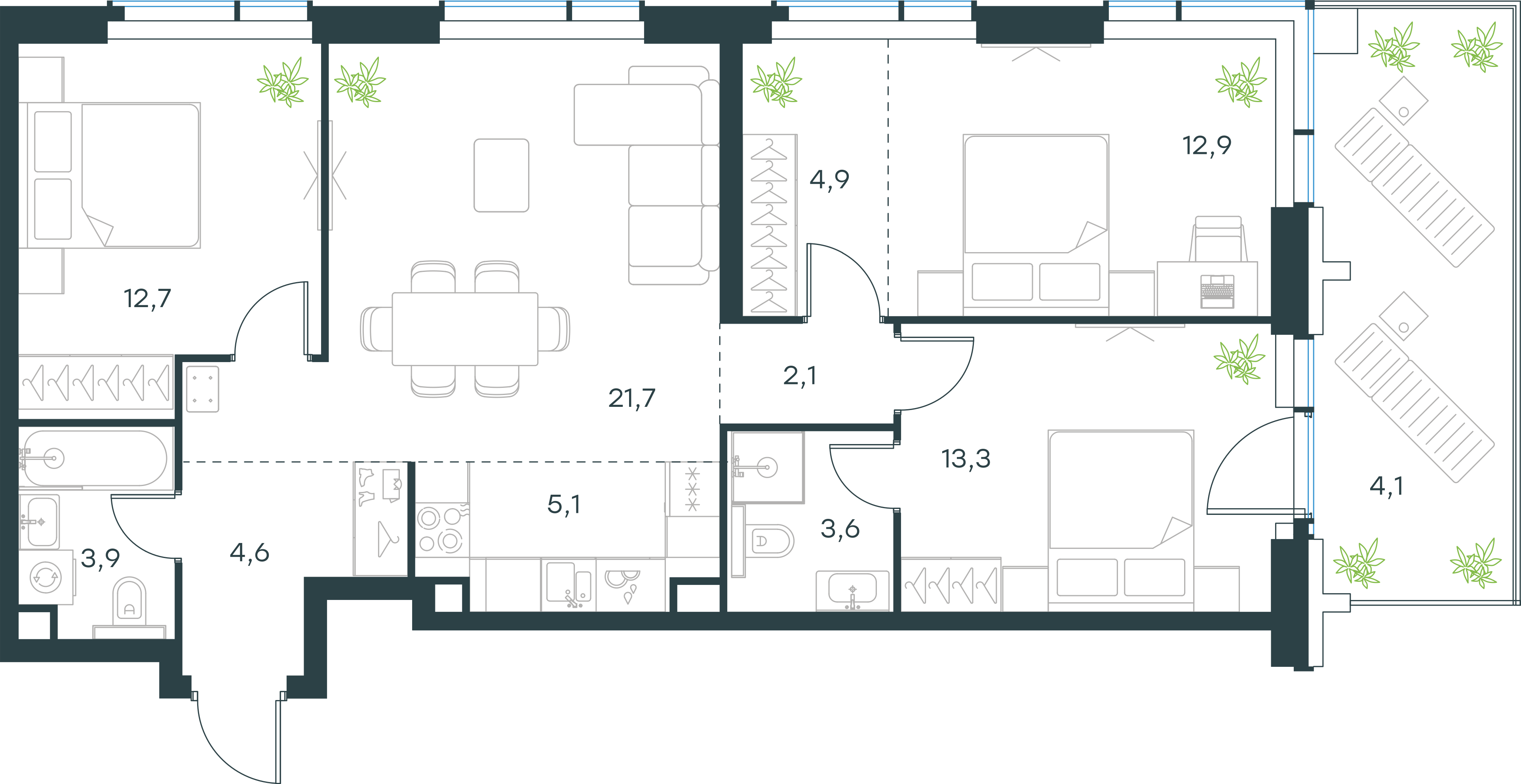 Официальная планировка 2D Level Павелецкая Сити, 88,9 м²