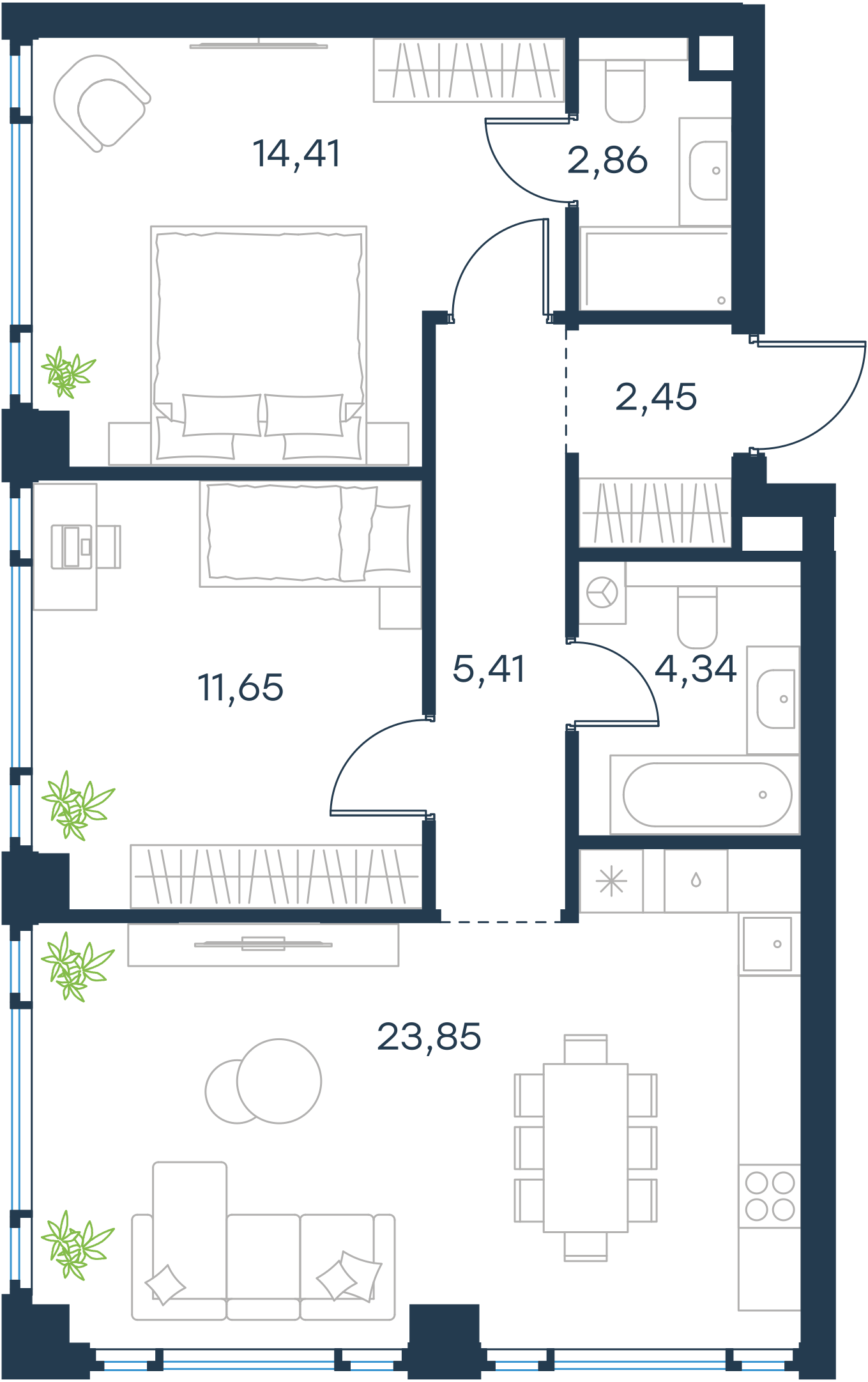 Официальная планировка 2D Level Павелецкая Сити, 64,97 м²