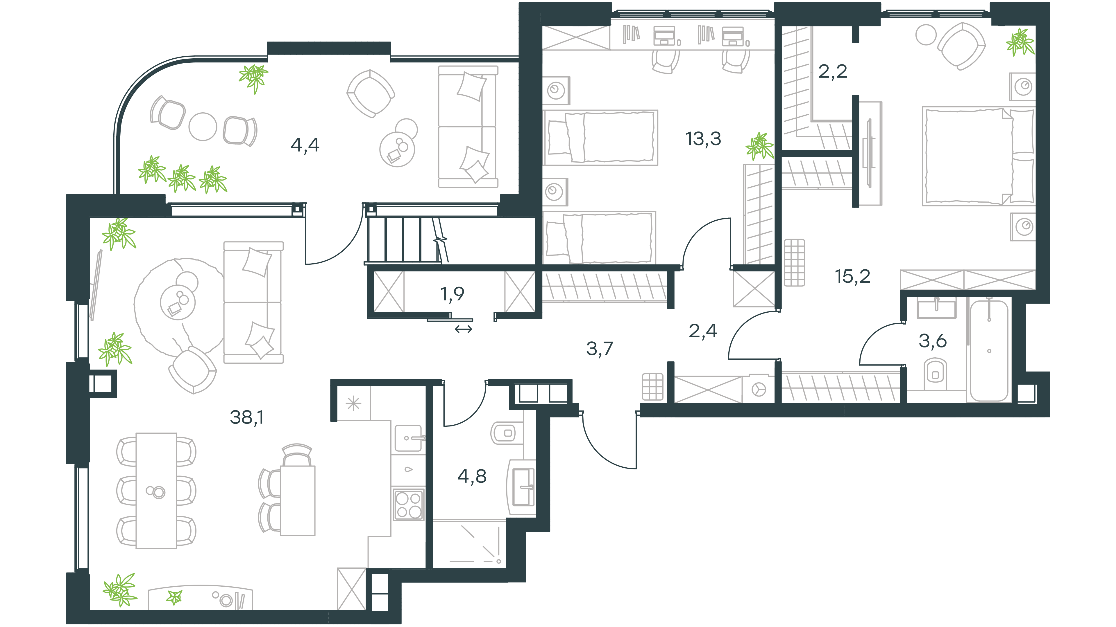 Официальная планировка 2D Level Павелецкая Сити, 139,7 м²