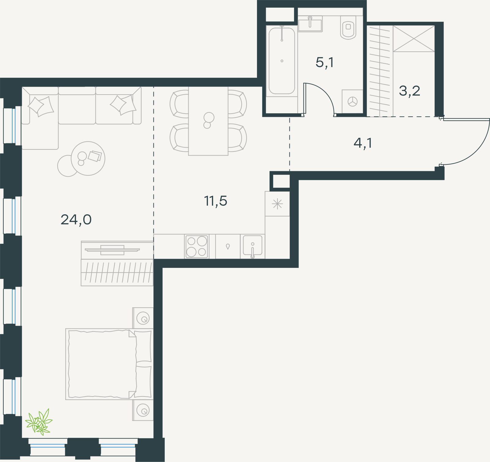 Официальная схема Левел Селигерская, 47,9 м²