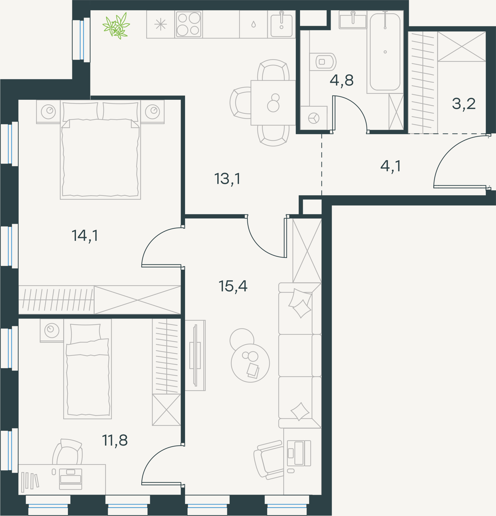 Официальная схема Левел Селигерская, 66,5 м²