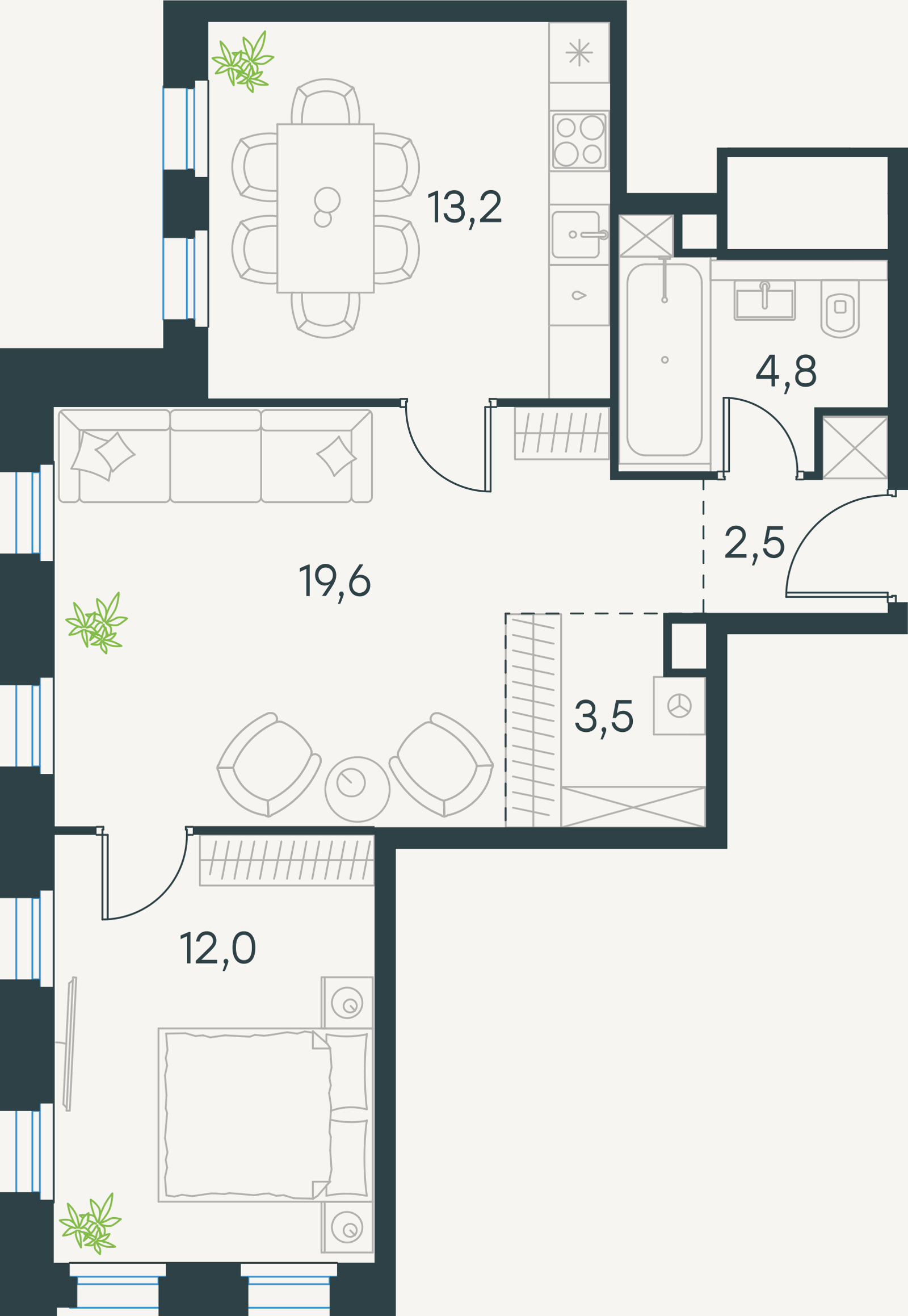 Официальная схема Левел Селигерская, 55,6 м²
