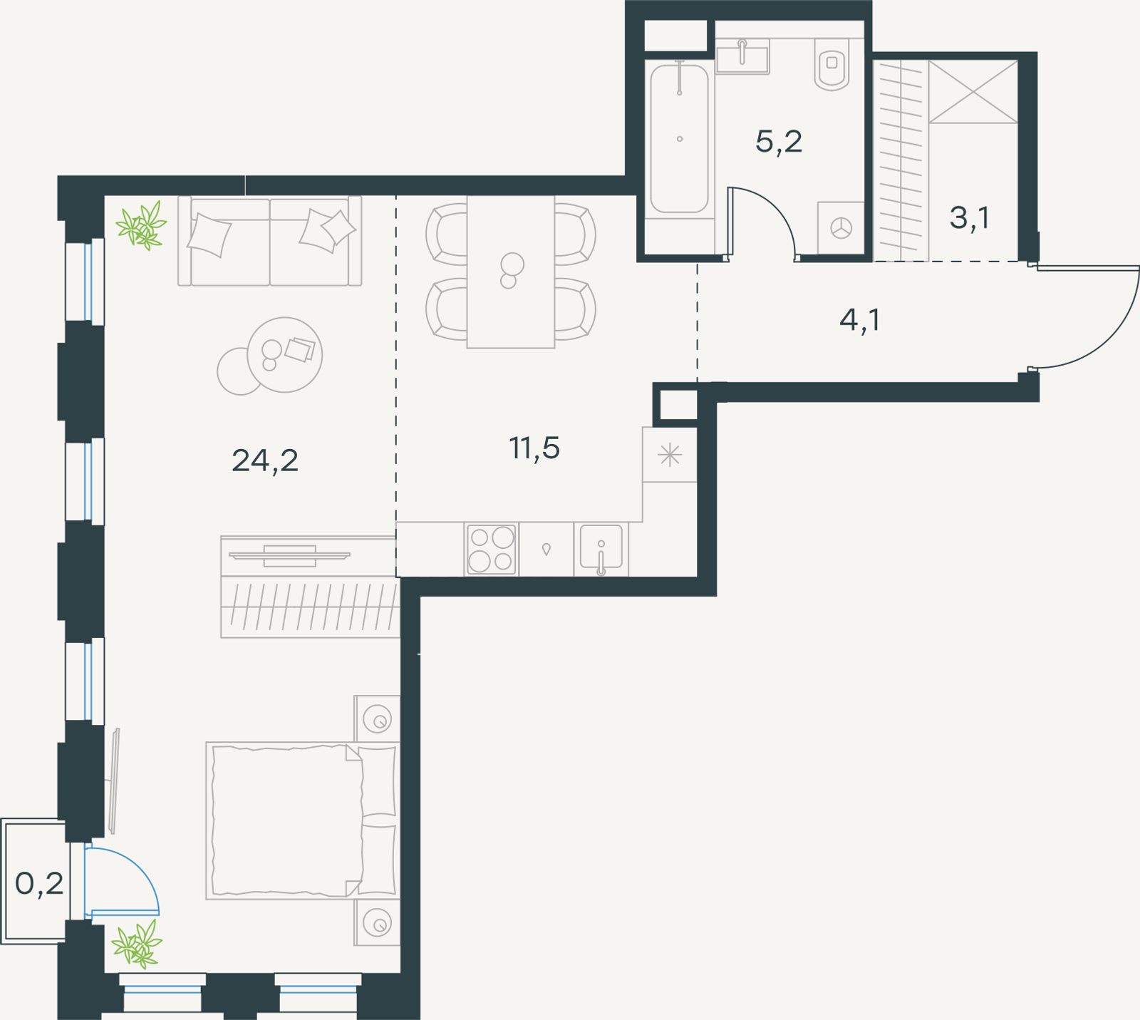 Официальная схема Левел Селигерская, 48,3 м²