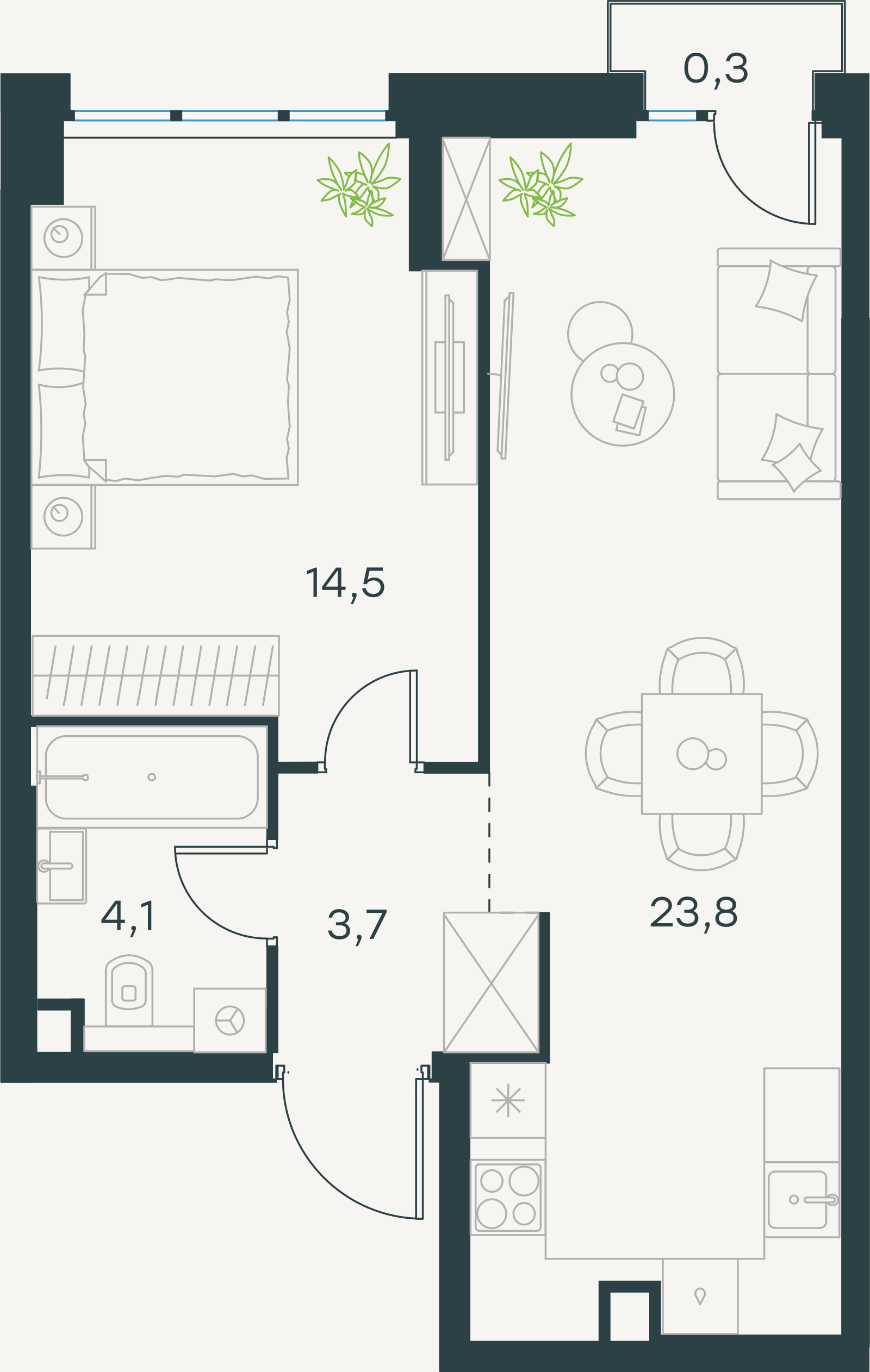 Официальная схема Левел Селигерская, 46,4 м²