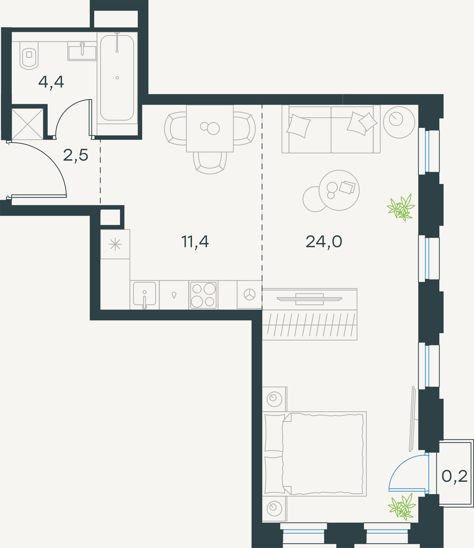 Официальная схема Левел Селигерская, 42,5 м²