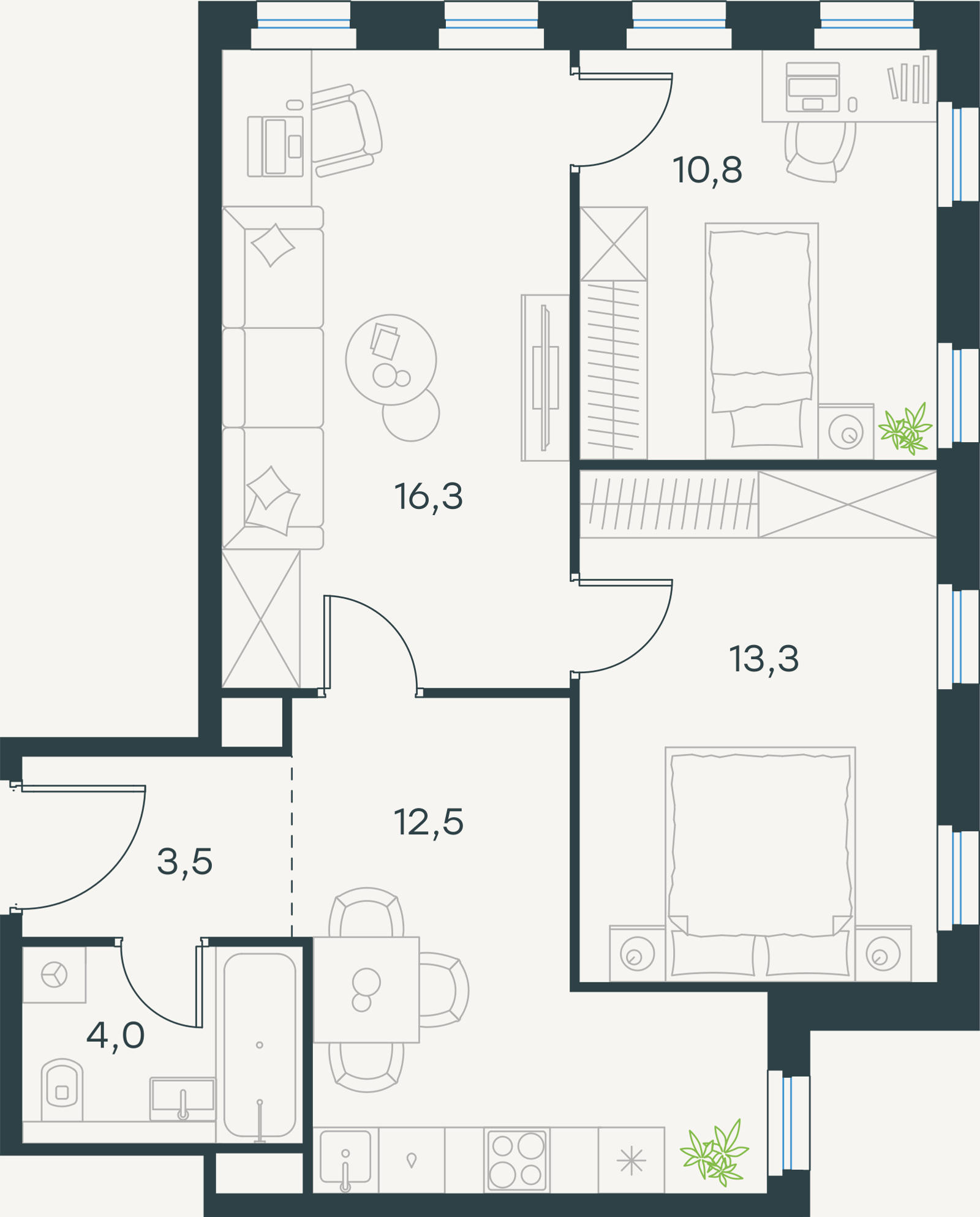 Официальная схема Левел Селигерская, 60,4 м²