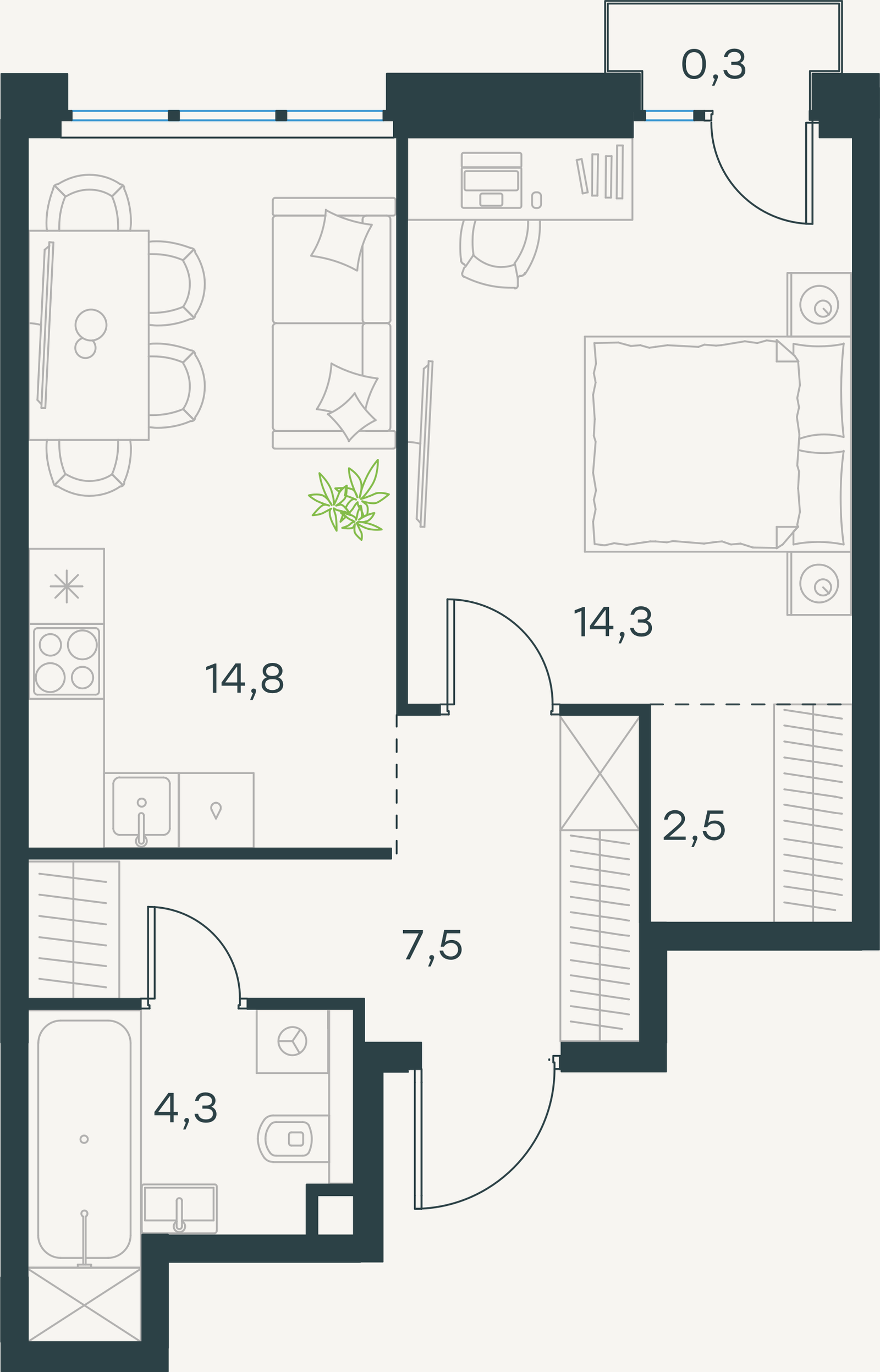 Официальная схема Левел Селигерская, 43,7 м²