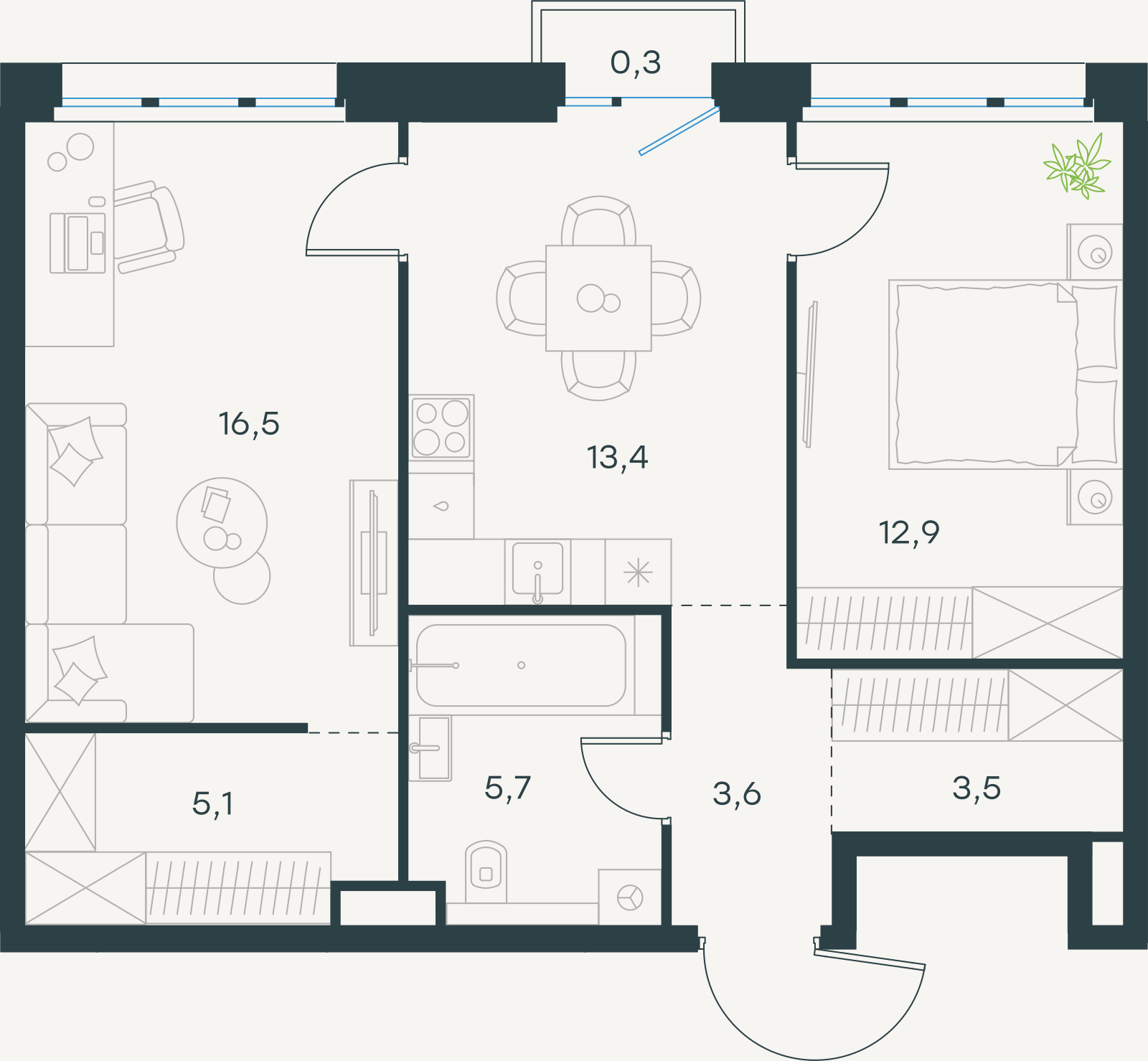 Официальная схема Левел Селигерская, 61 м²